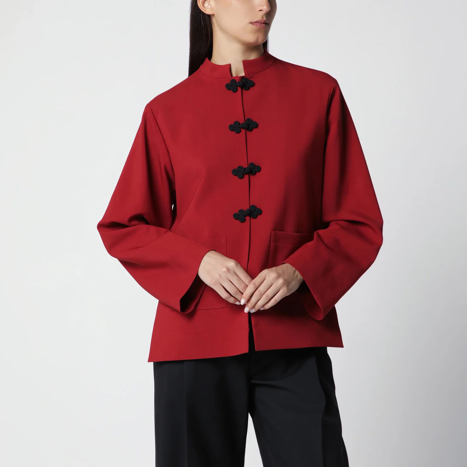 Róhe Carmine Red Wool Jacket with Pankou Closure