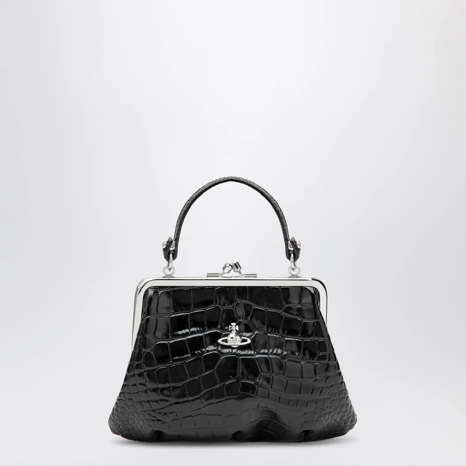 Vivienne Westwood Granny Frame purse in croc-embossed black leather