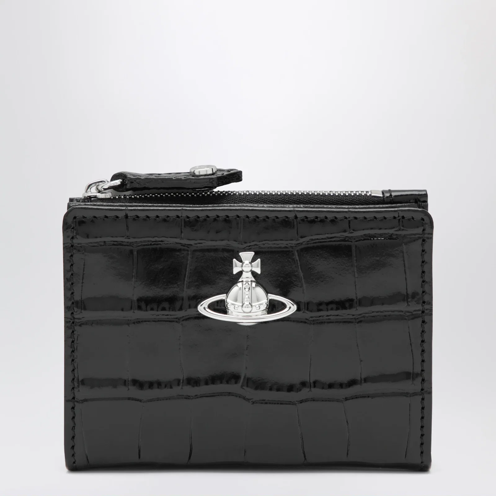 Vivienne Westwood Slim Flap crocodile-embossed leather card holder, black