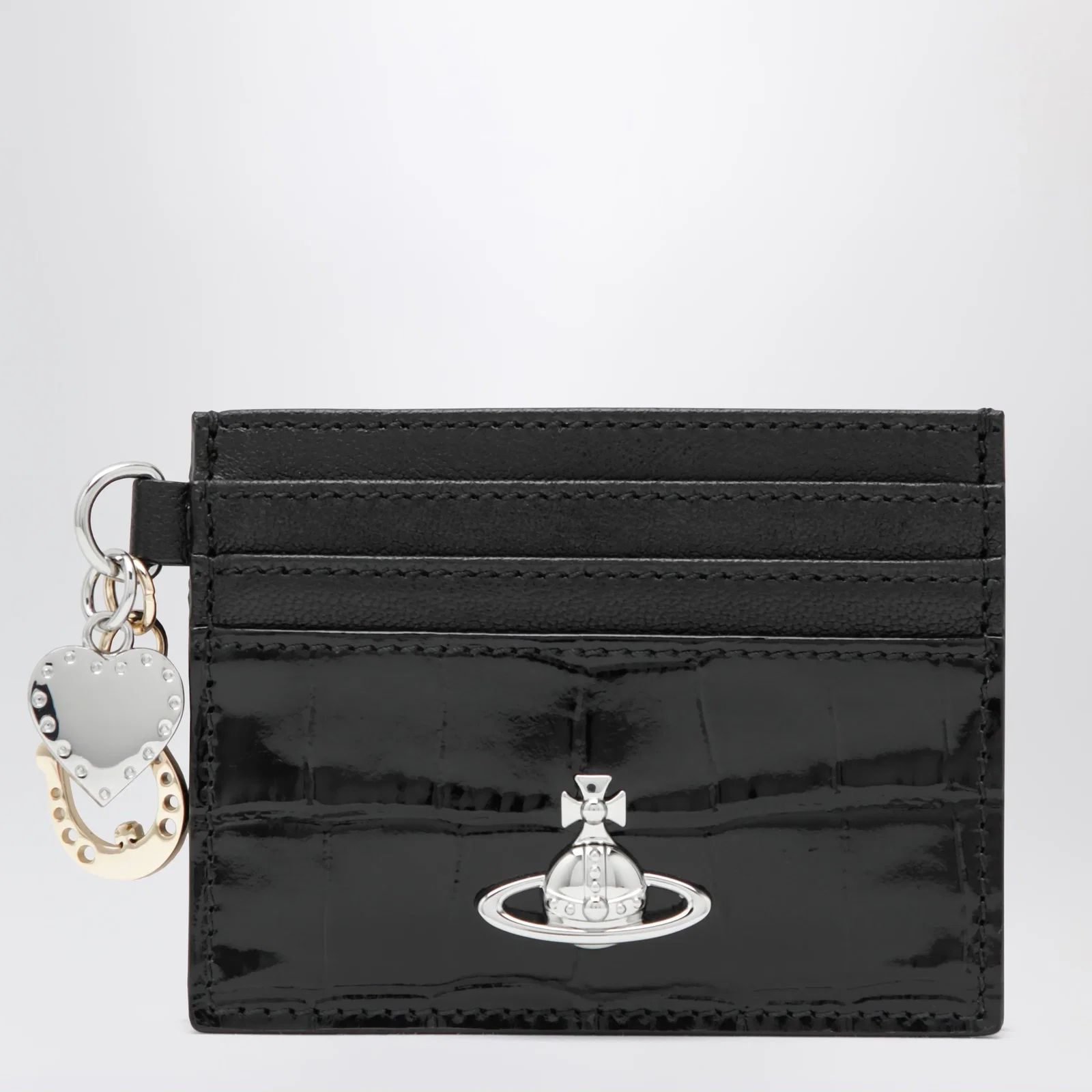 Vivienne Westwood Croc-embossed leather card holder with charms, black