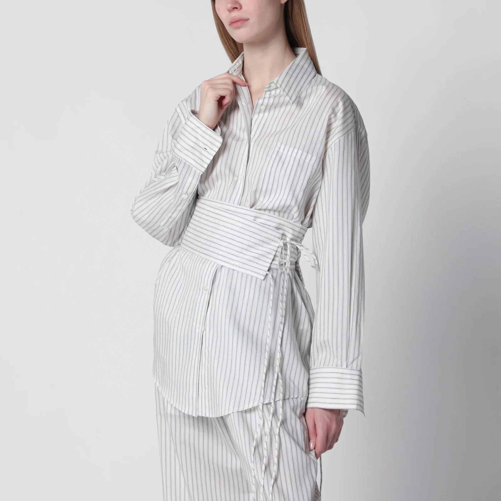 Róhe Silk striped shirt with belt