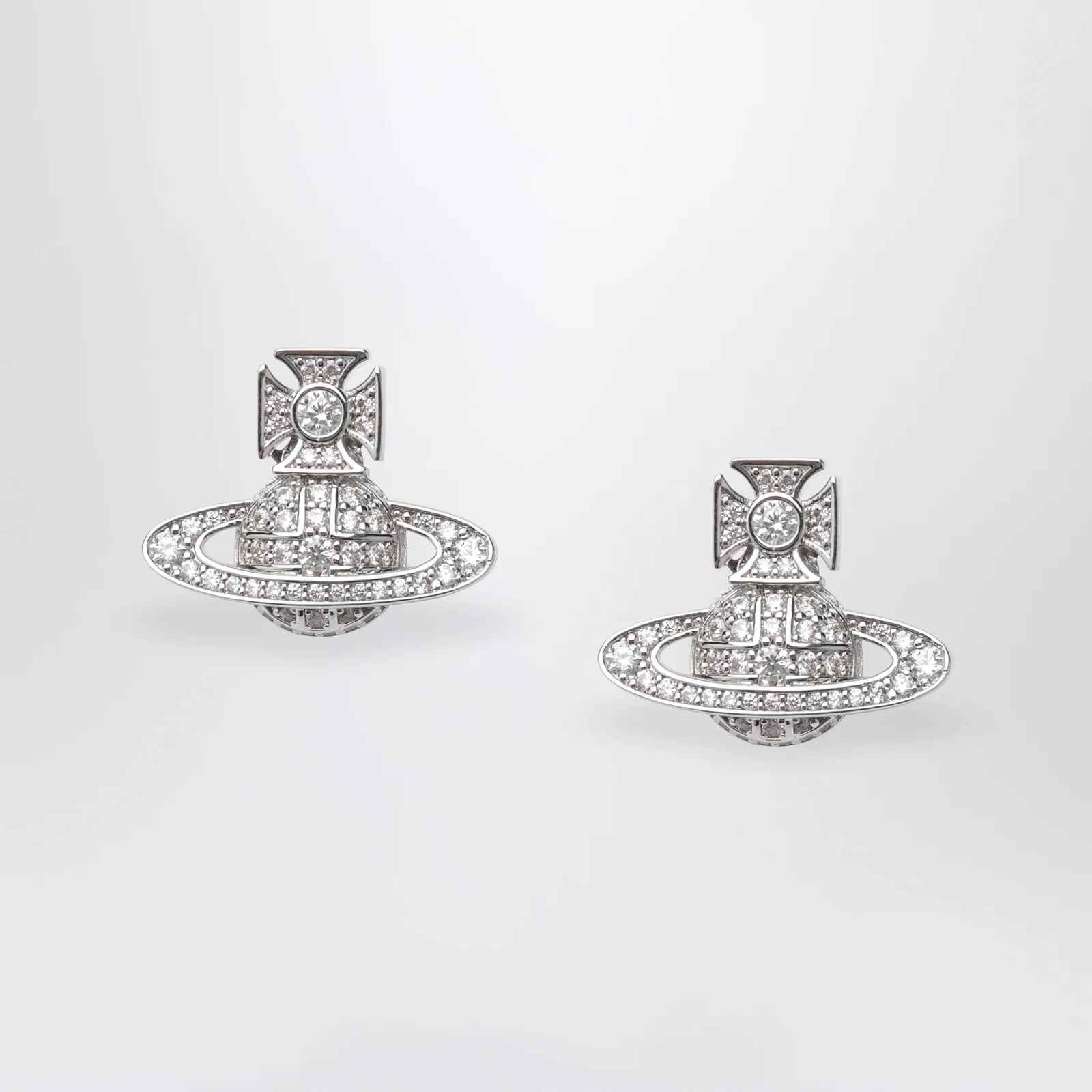 Vivienne Westwood Platinum-Tone Metal Orb Earrings with Crystals