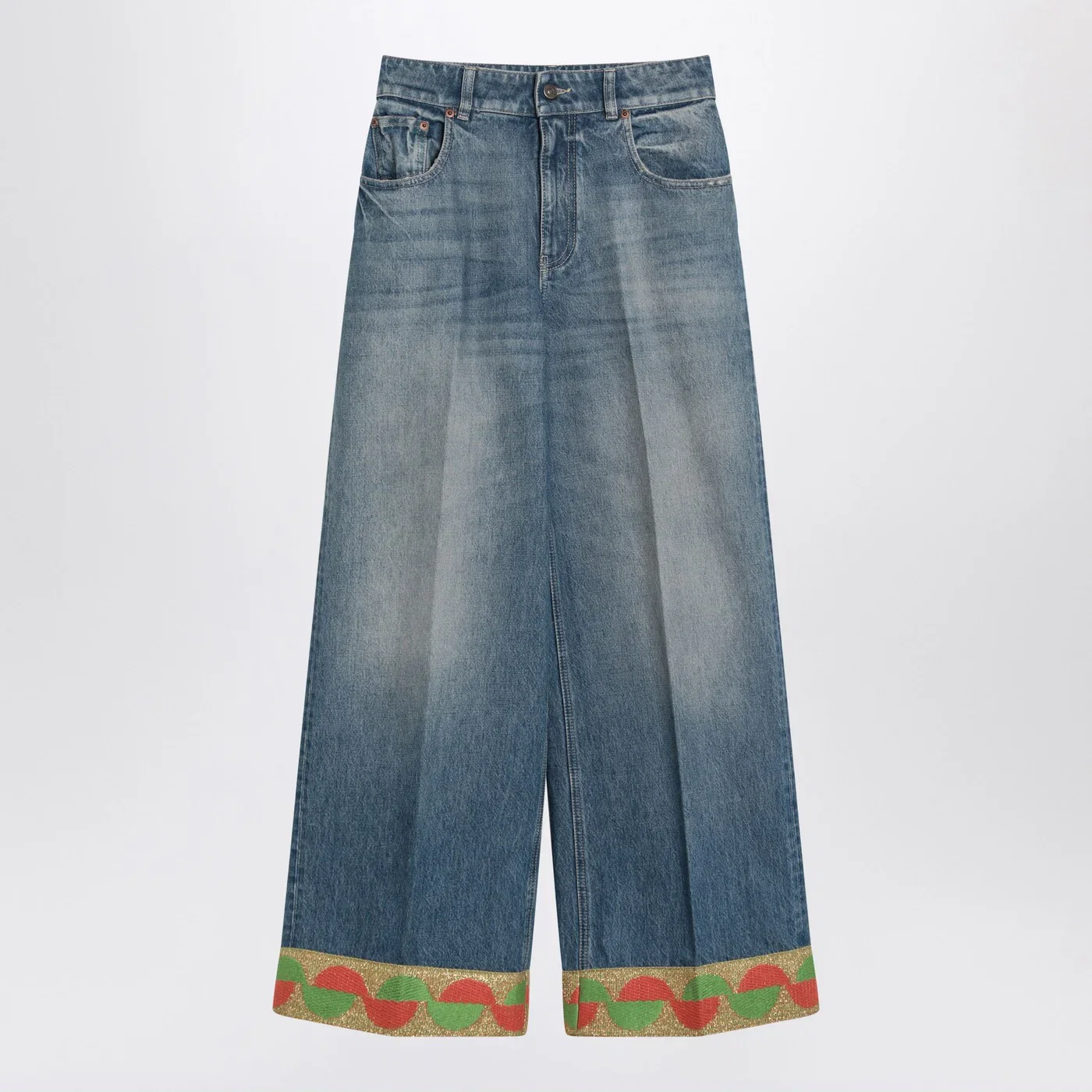 Valentino Blue washed jeans with jacquard bottoms