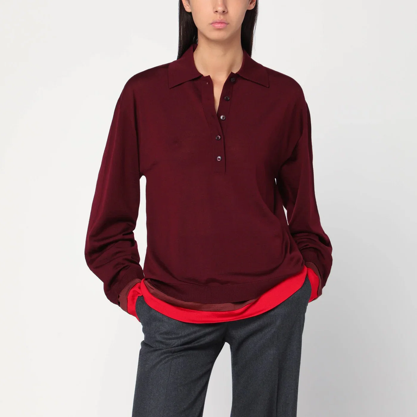 Stella McCartney Layered Bordeaux wool polo