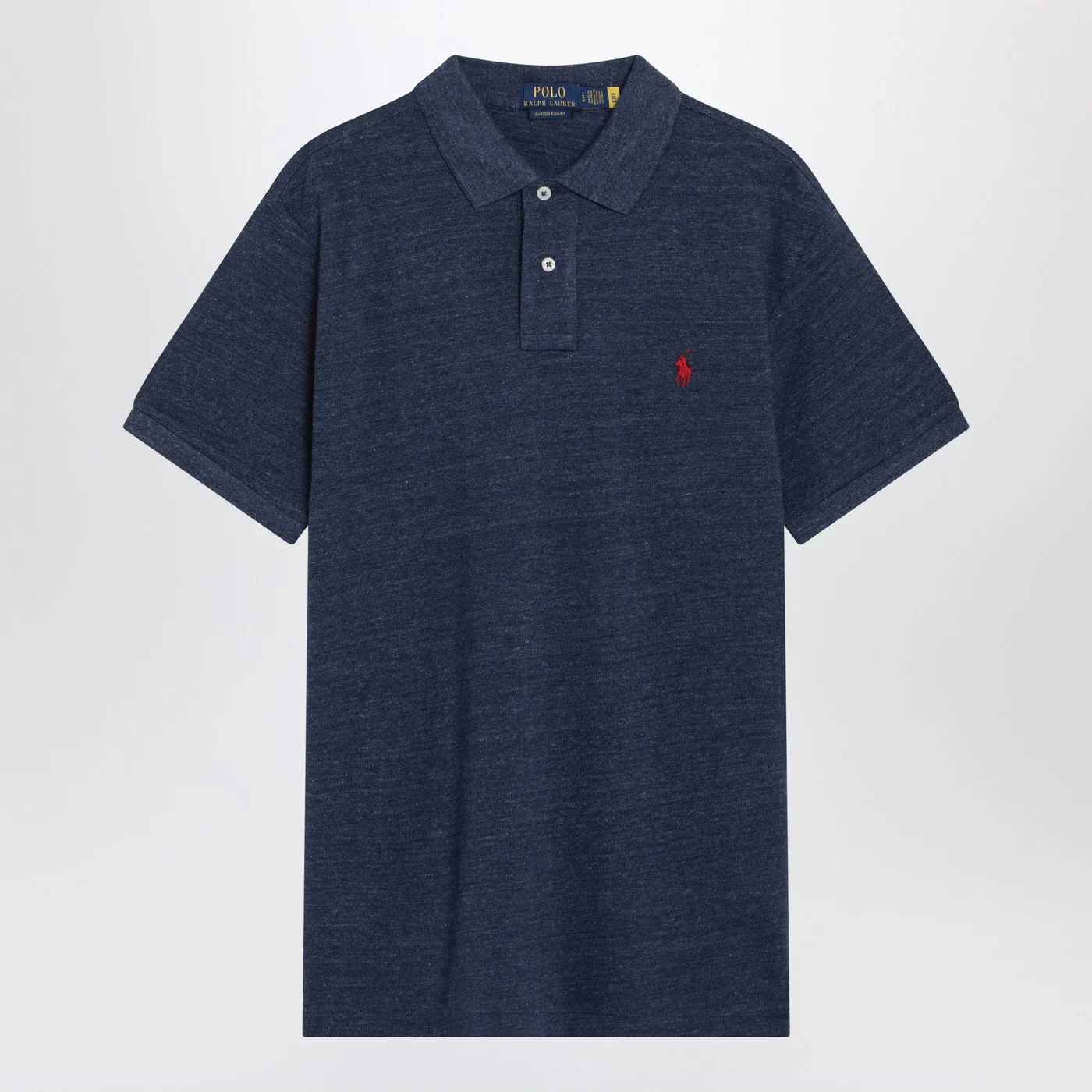 Polo Ralph Lauren Navy mélange cotton Custom Slim-Fit polo shirt