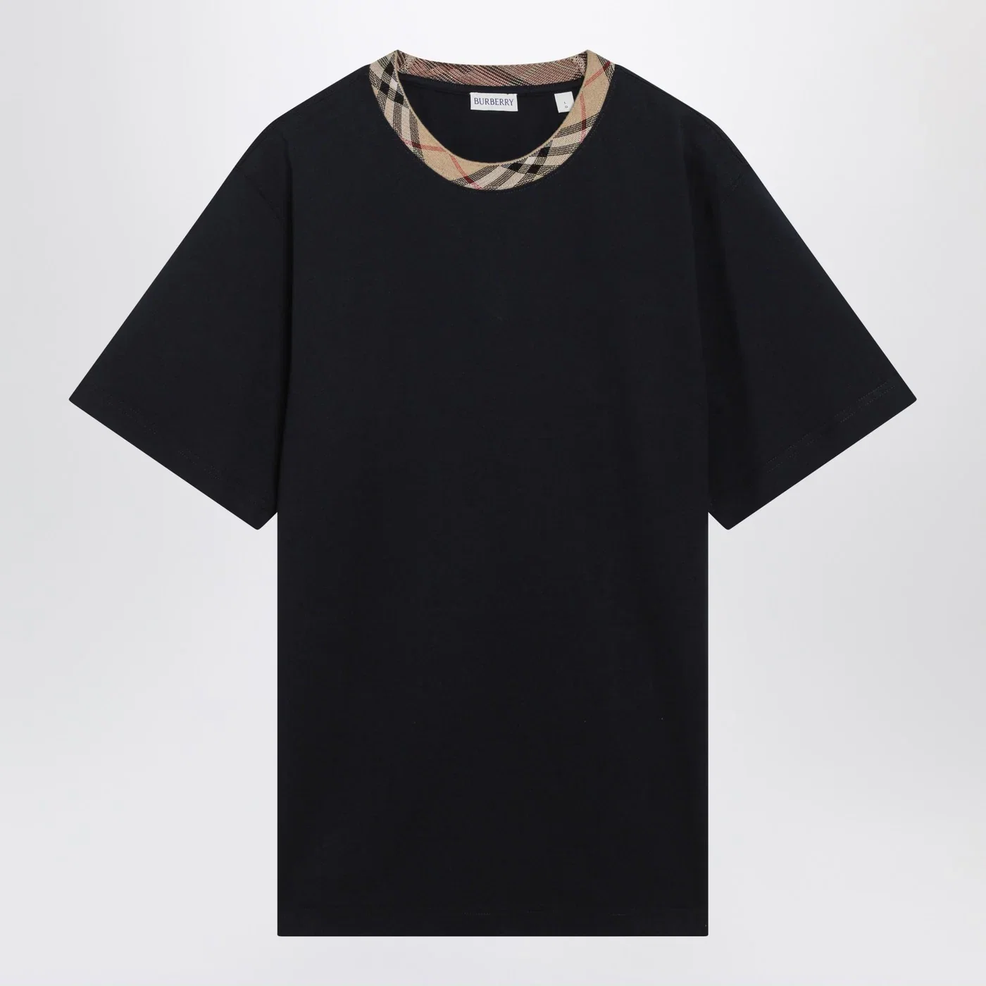 Burberry Navy T-shirt with Check trims