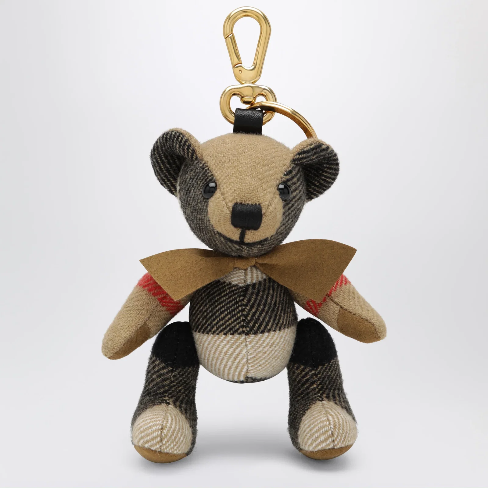 Burberry Thomas teddy bear charm in check cashmere, beige