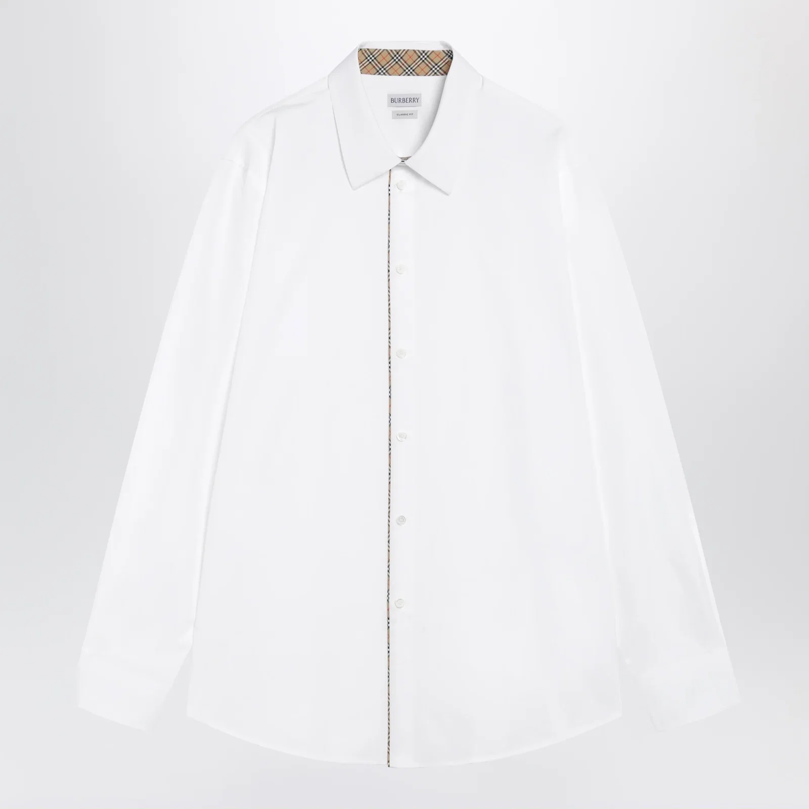Burberry Classic-fit cotton poplin shirt with Check trim, white