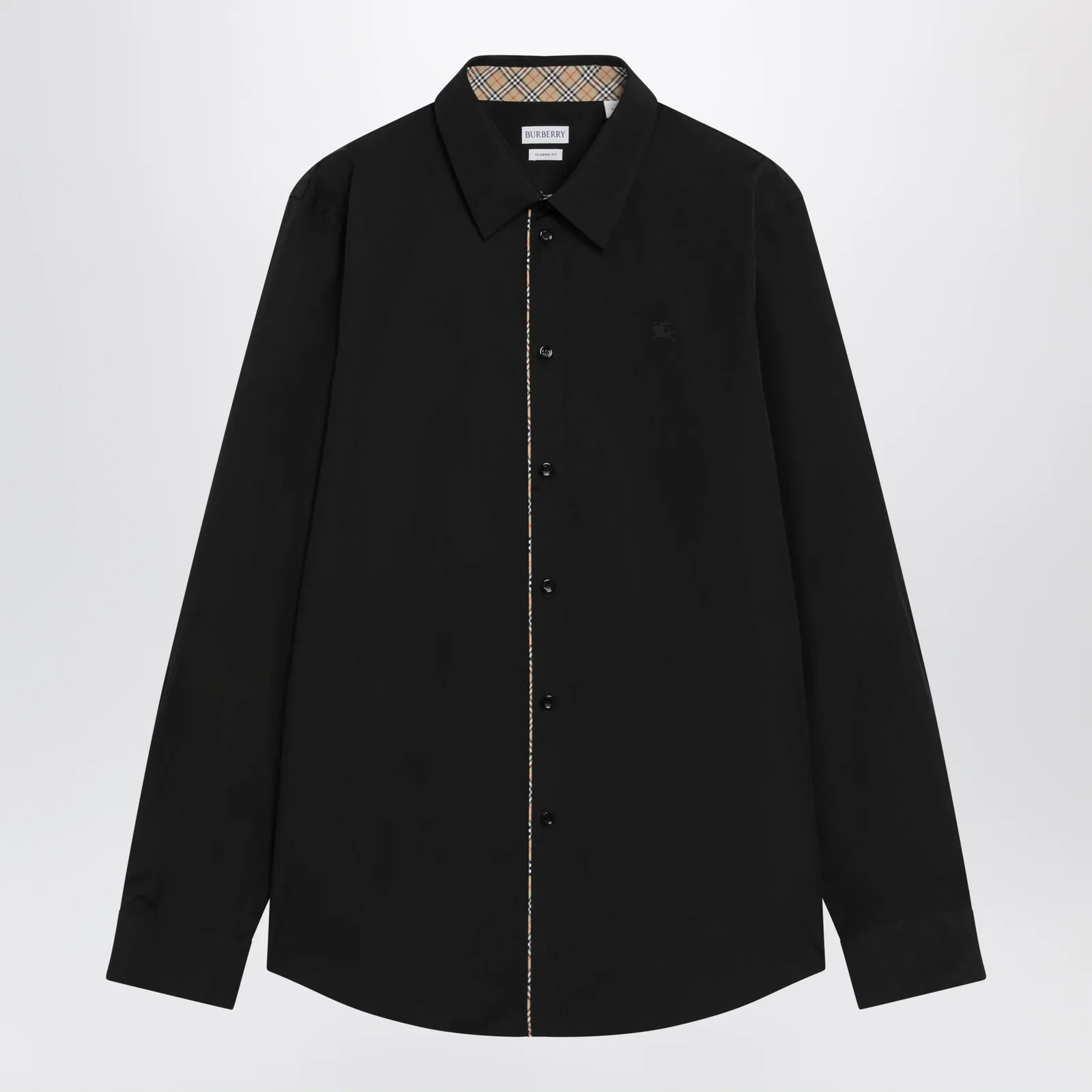 Burberry Classic-fit cotton poplin shirt with Check trim, black