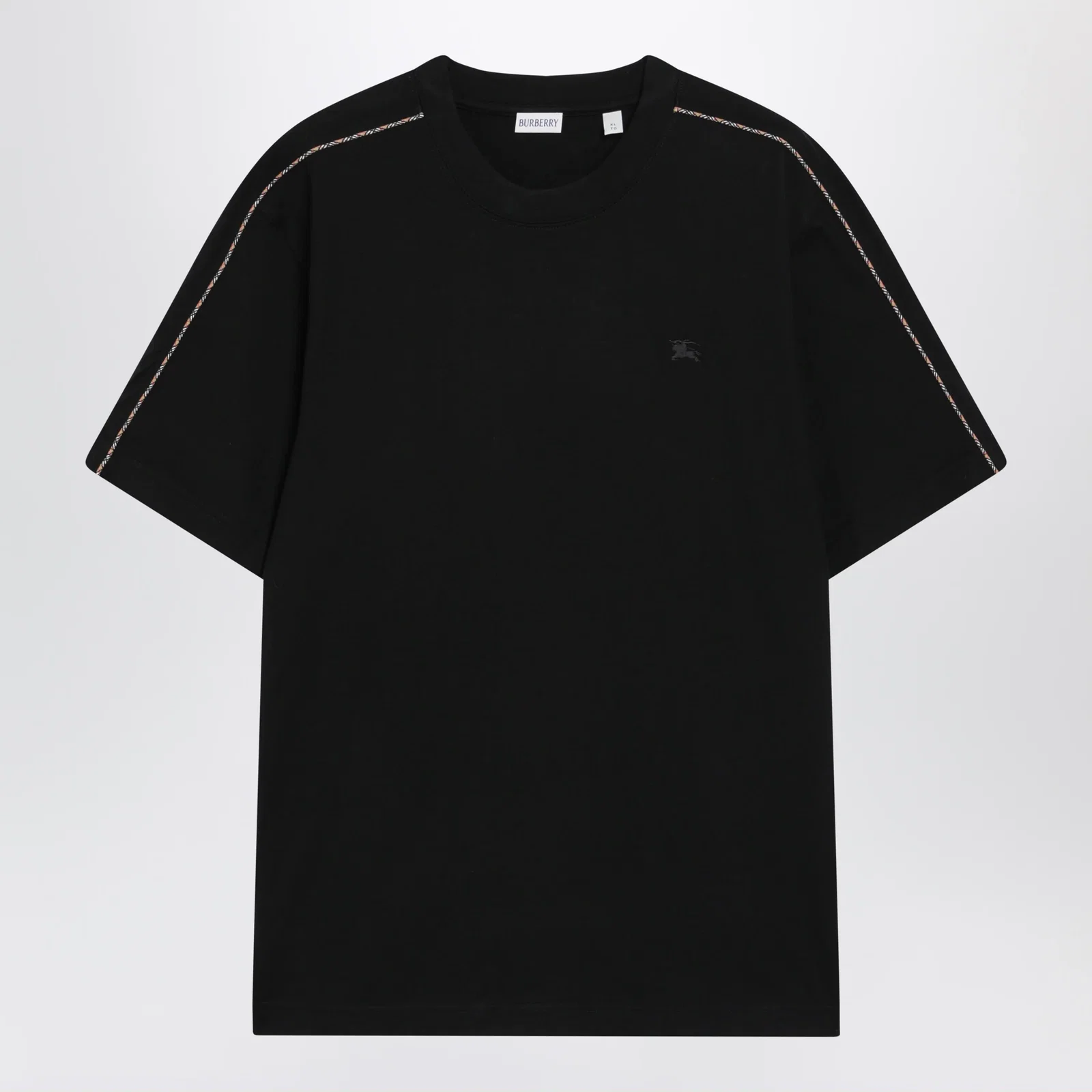 Burberry Cotton T-shirt with Check trim in black