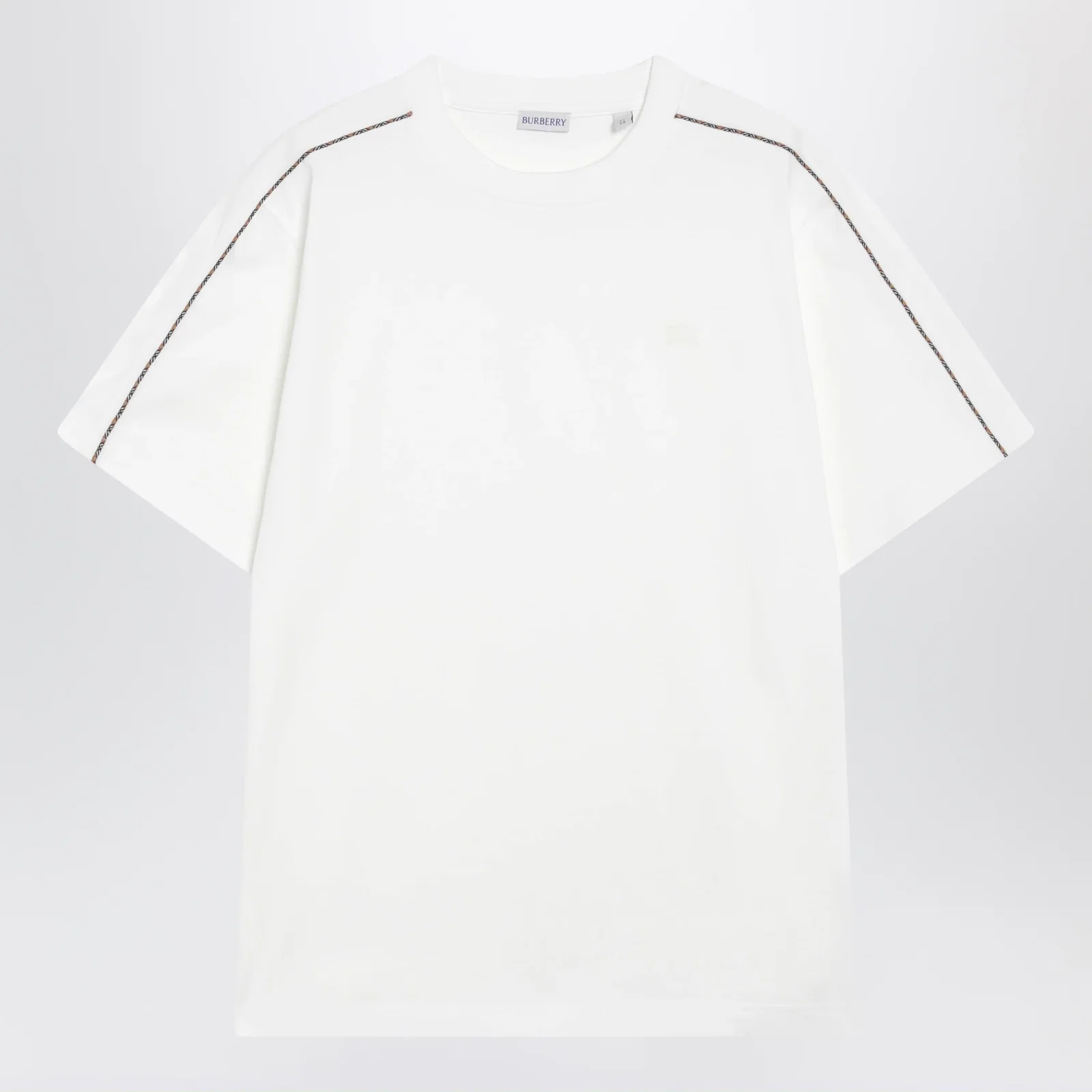 Burberry Cotton T-shirt with Check trim in Chalk