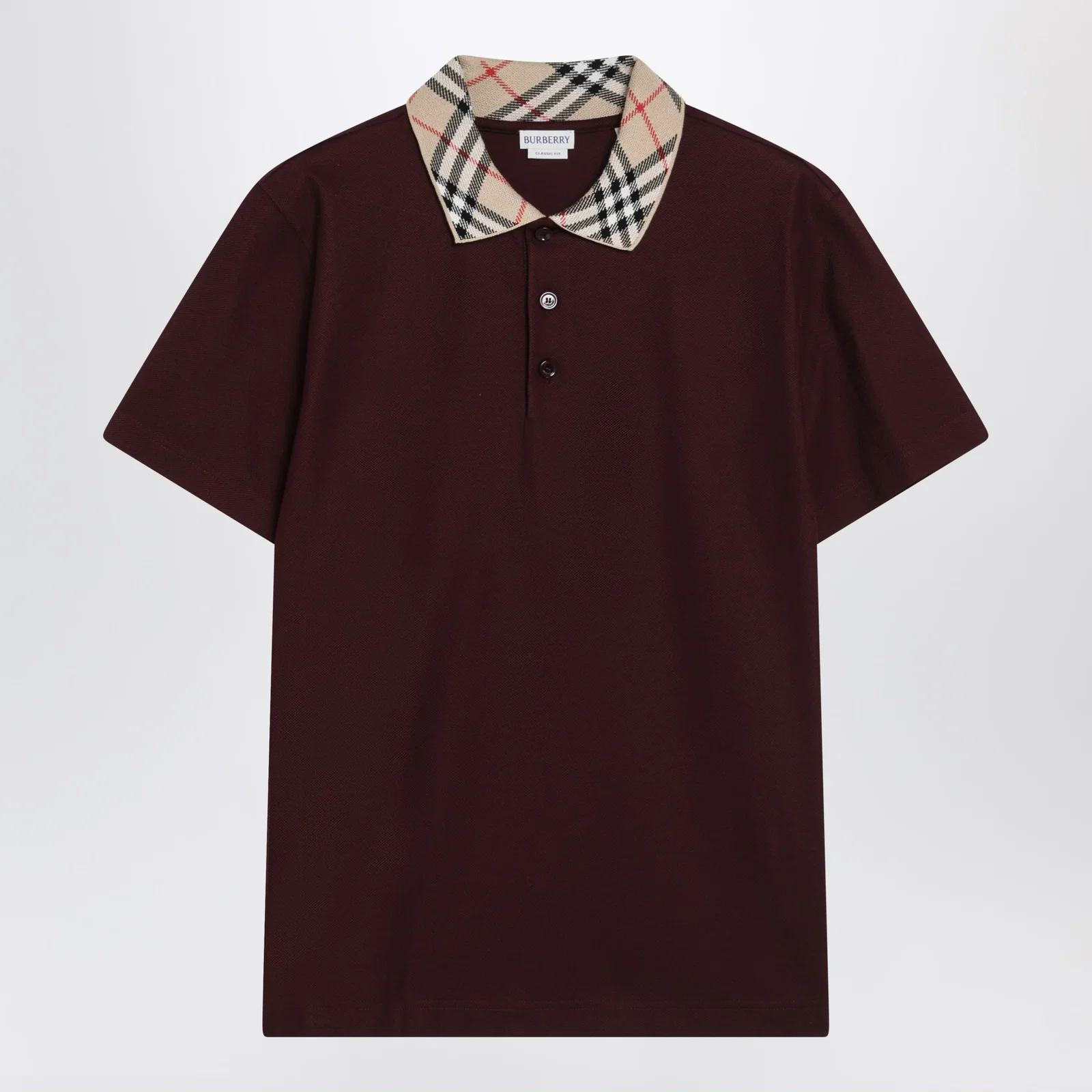 Burberry Cotton polo shirt with Check collar in vineyard red