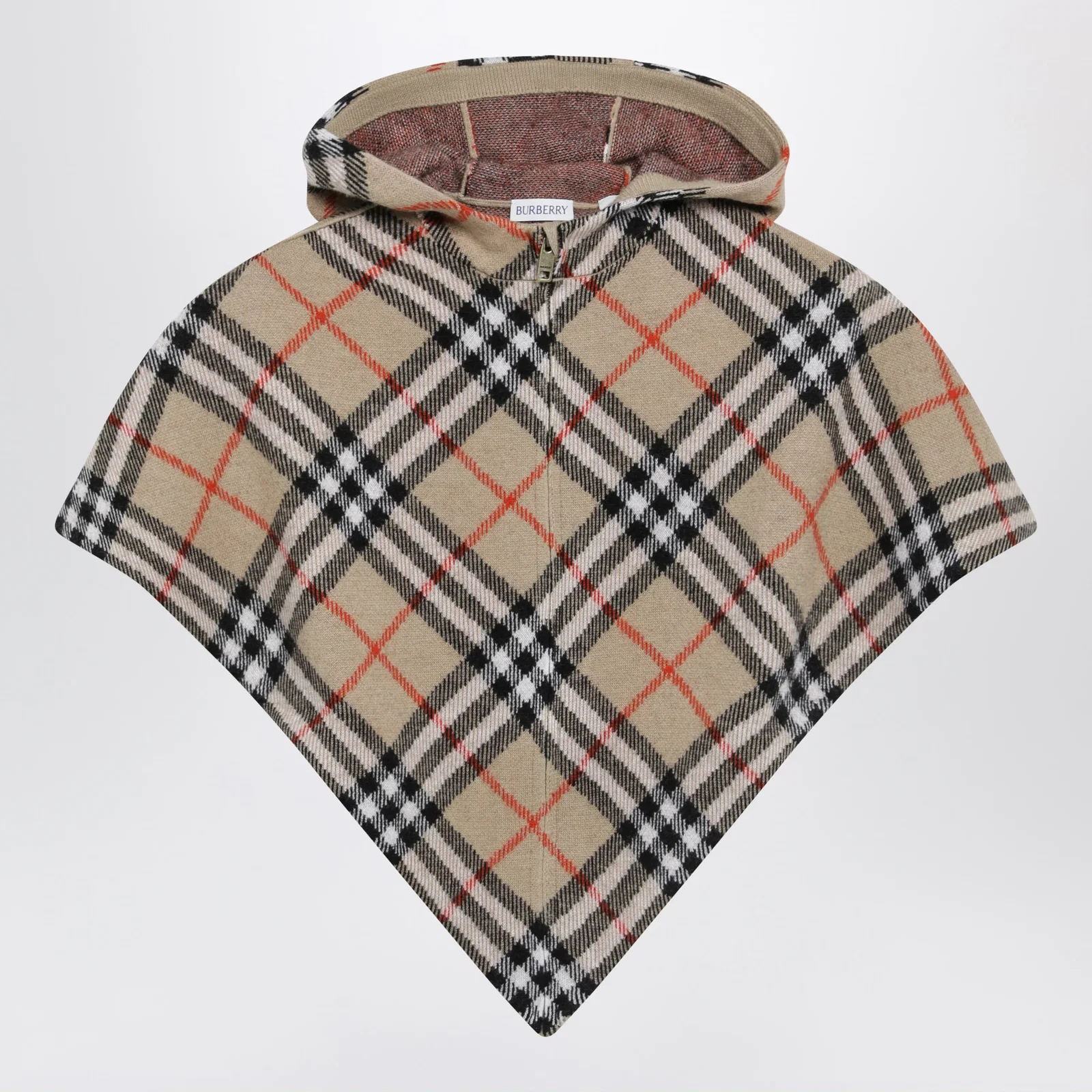 Burberry Sand-coloured wool cape with a checked pattern
