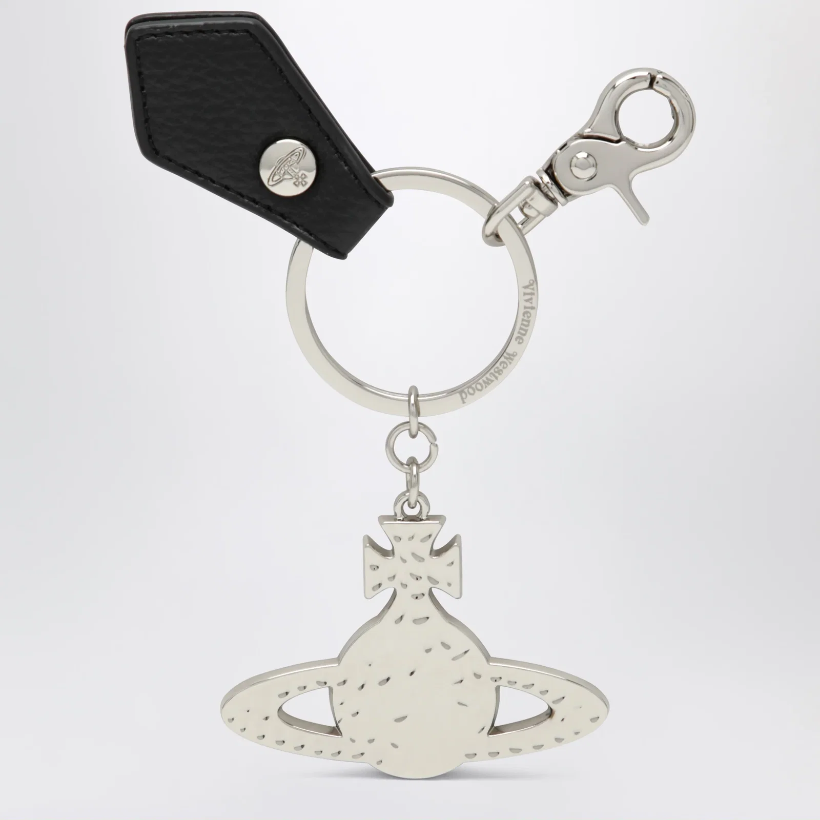 Vivienne Westwood Hammered Orb keyring in hammered iron, silver
