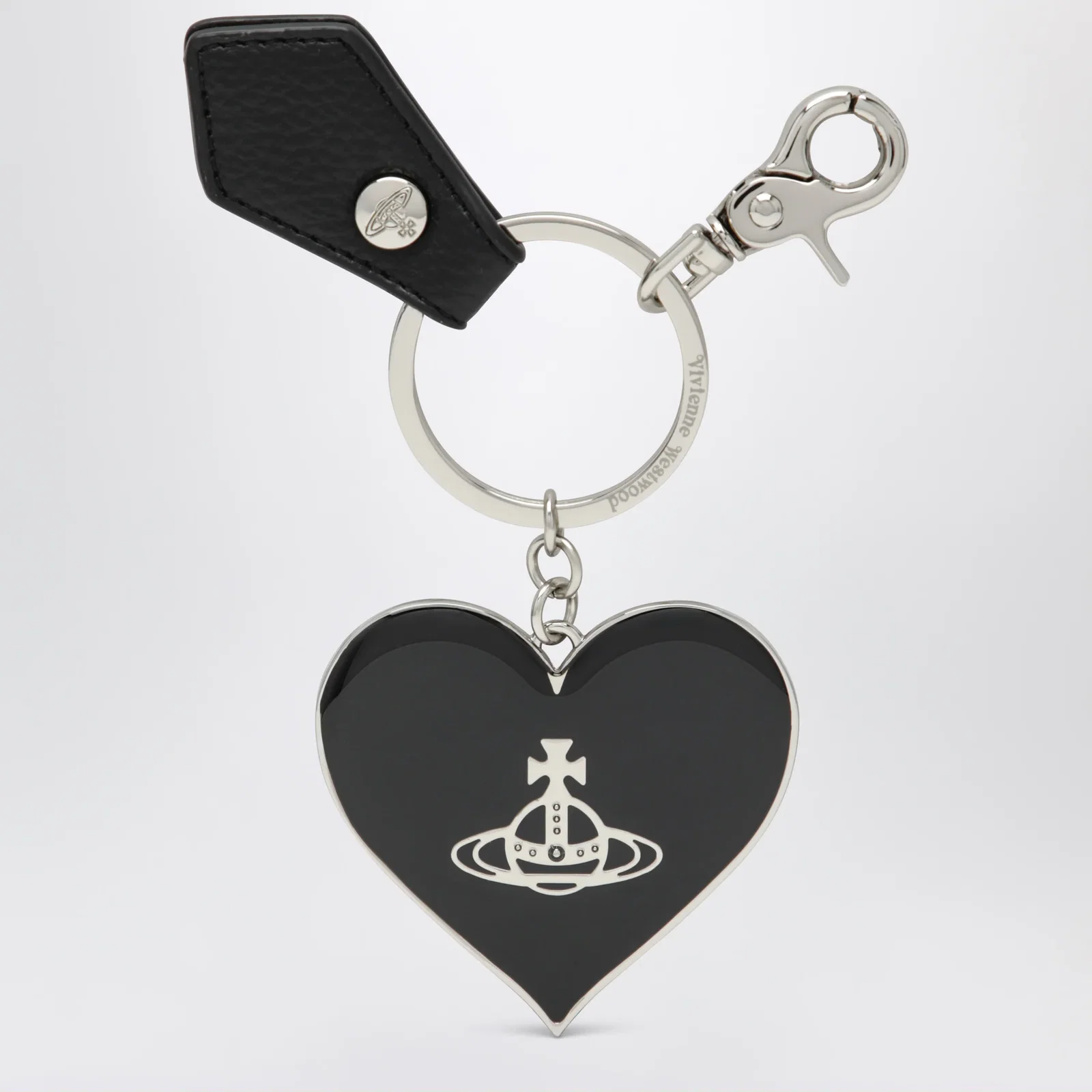 Vivienne Westwood Mirror Heart Orb heart keyring in iron, black