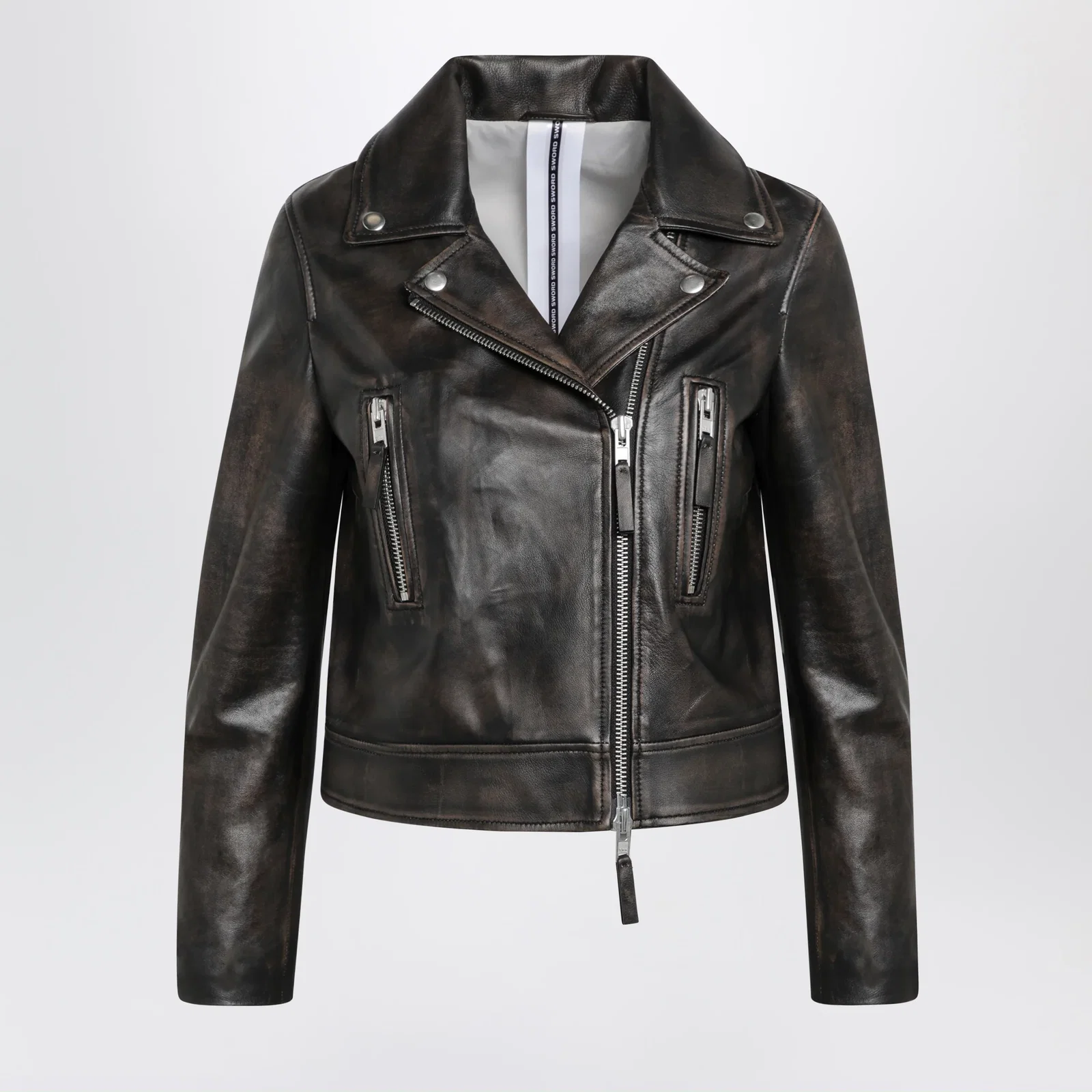 Sword 6644 Black vintage-effect leather biker jacket