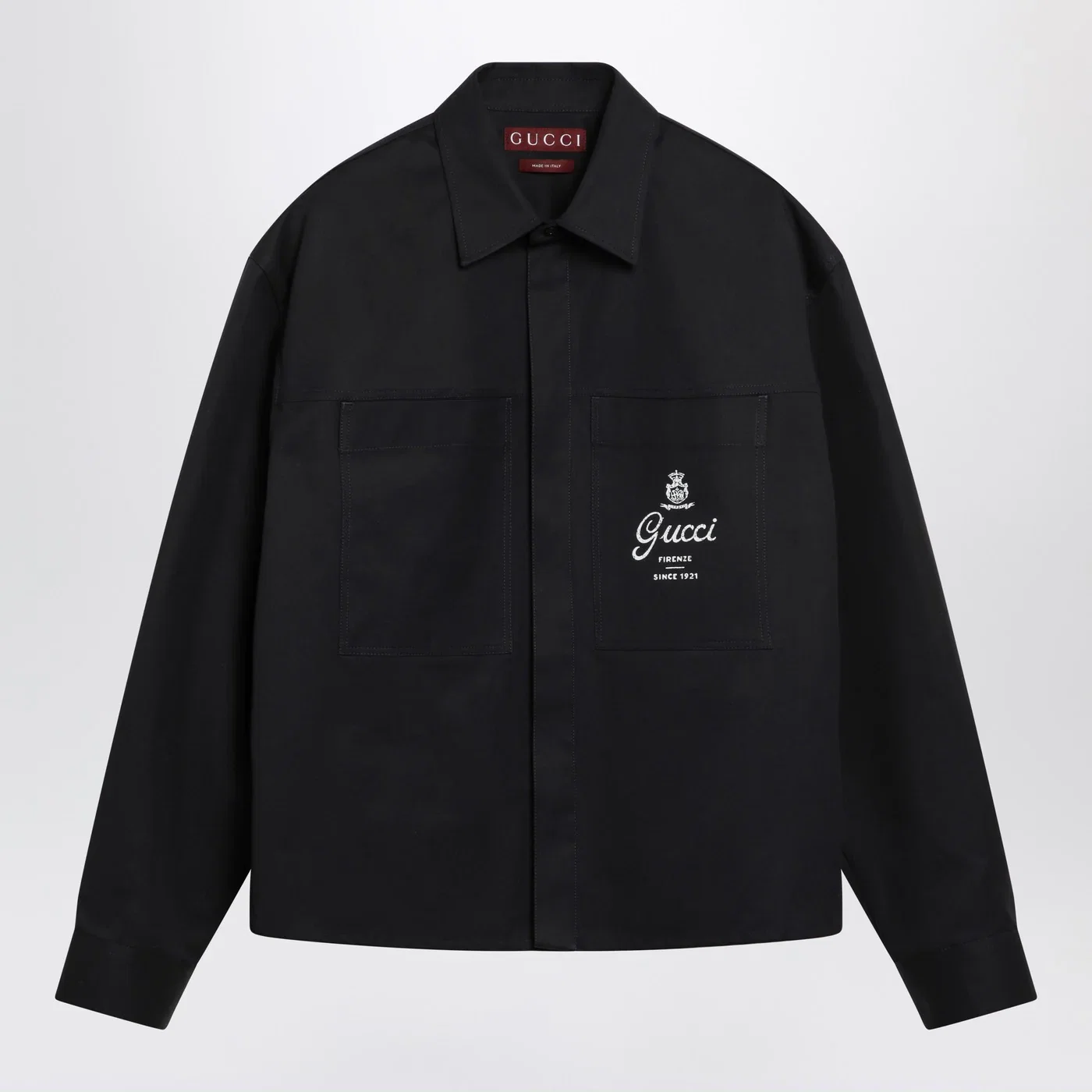 GUCCI Ink blue printed cotton twill shirt