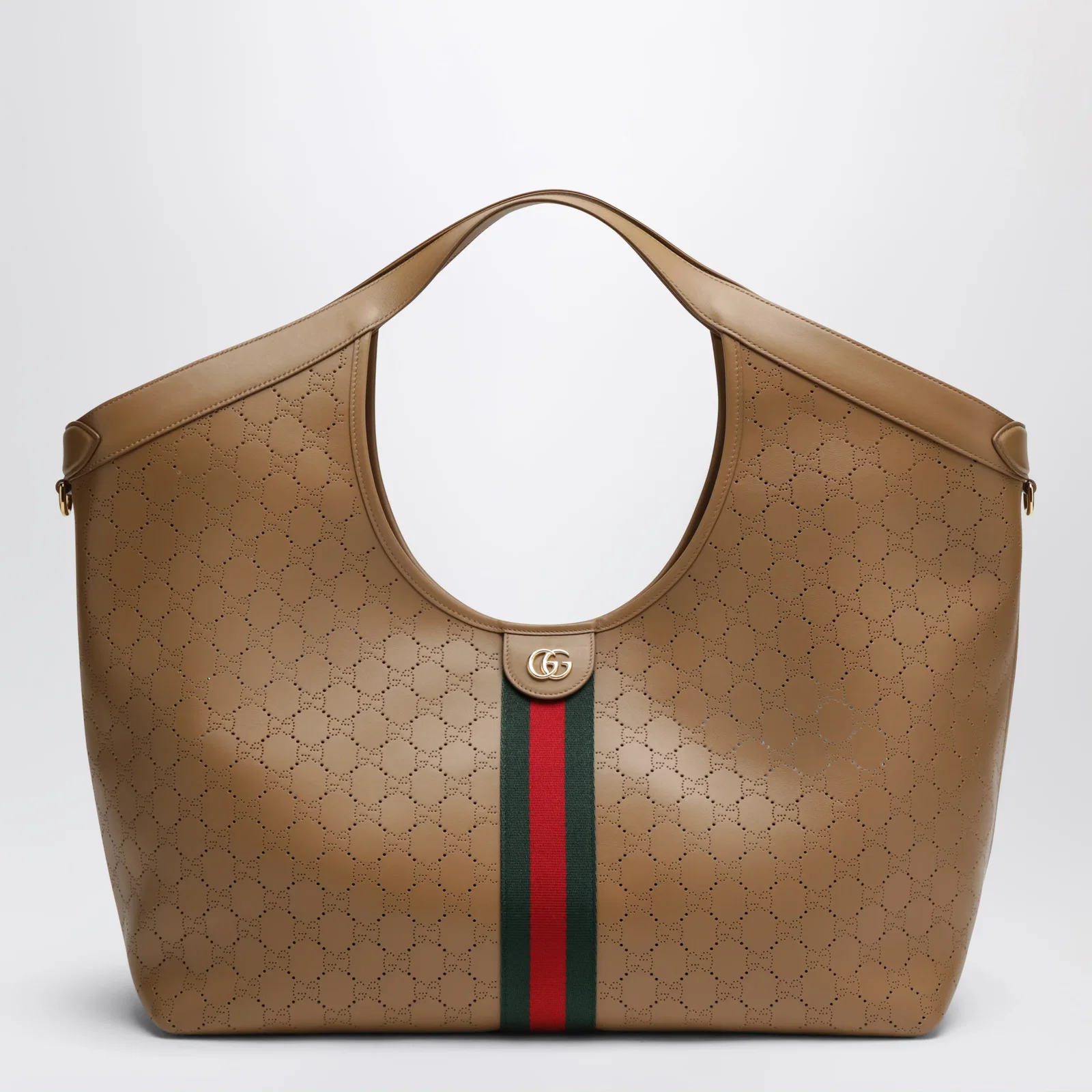 GUCCI Giglio large shopping tote in perforated GG leather beige