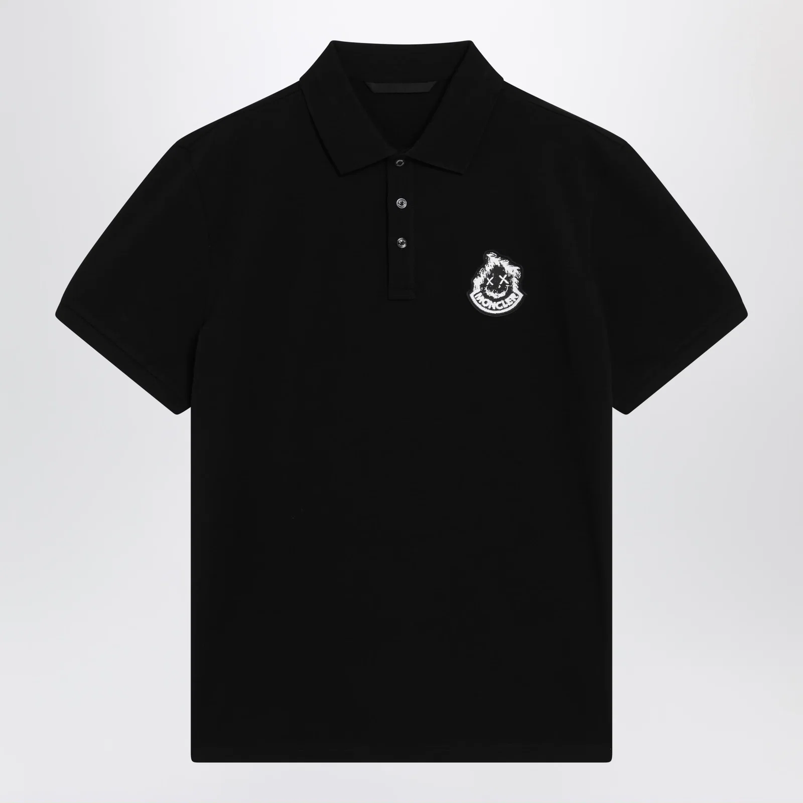 Moncler Black cotton piqué polo shirt with logo