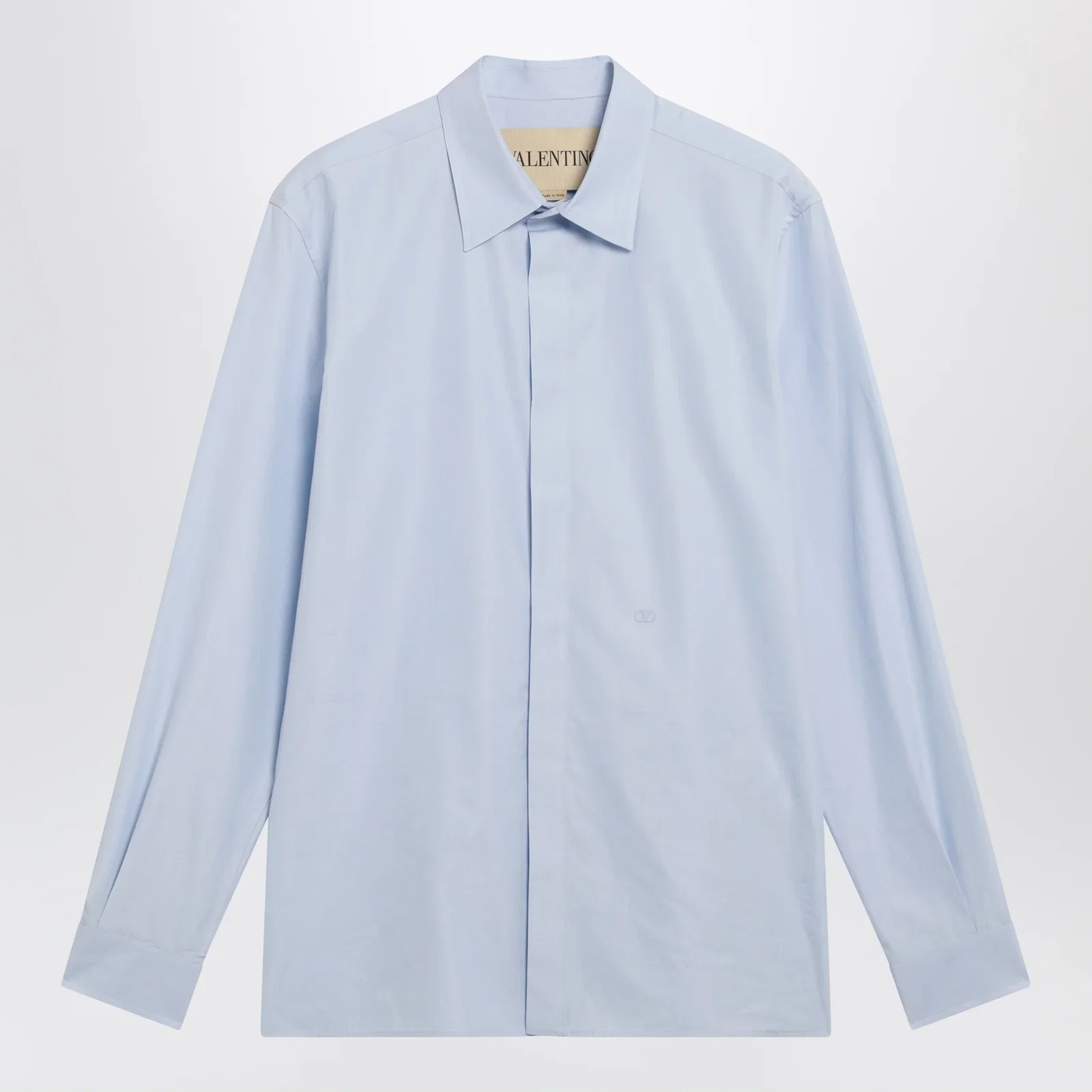 Valentino Light blue fil-à-fil cotton shirt with VLogo embroidery