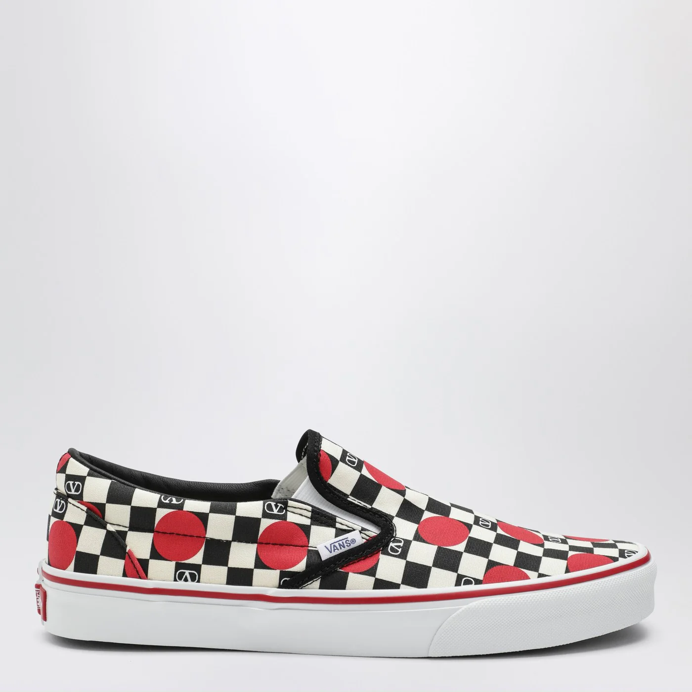 Valentino Garavani X Vans Slip-On Sneakers black/red with VLogo Checkerboard print and polka-dot detail