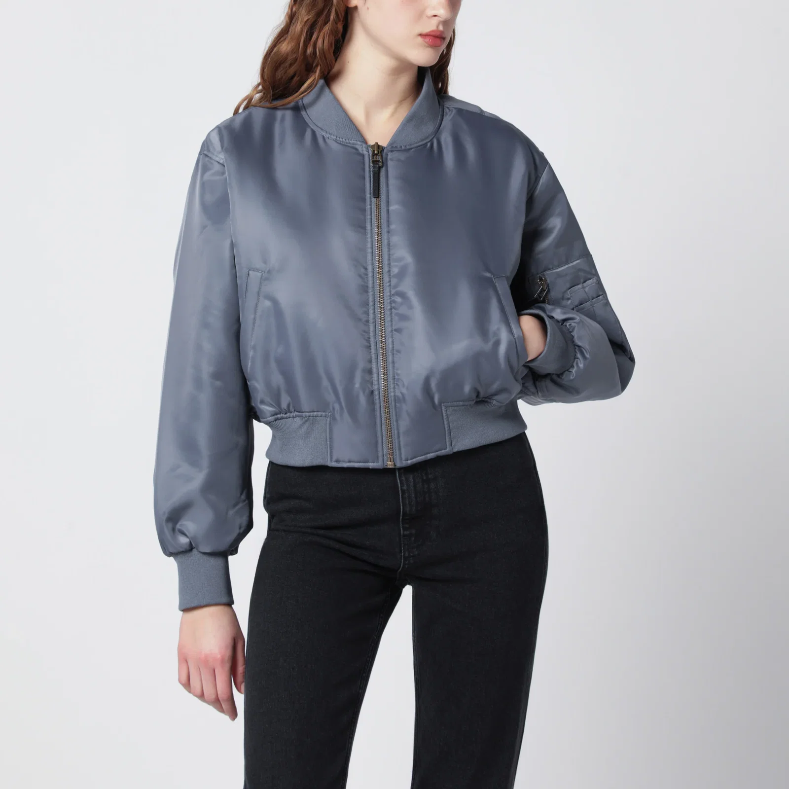 ANINE BING Leon grey cropped bomber jacket
