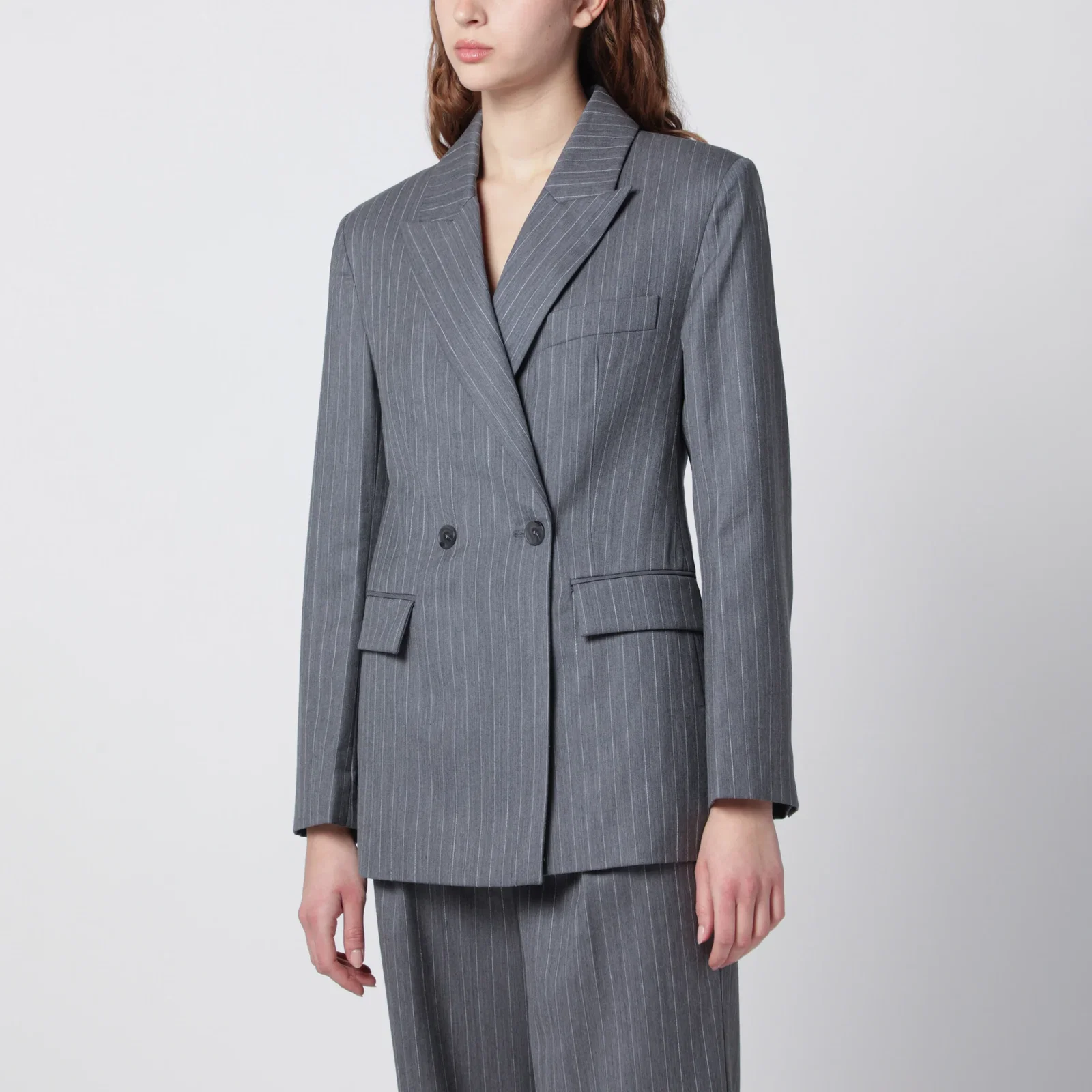 ANINE BING Tiphaine blazer in light grey pinstripe fabric