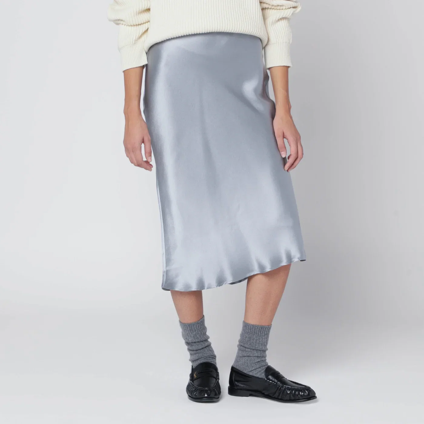 ANINE BING Pastel blue silk midi skirt