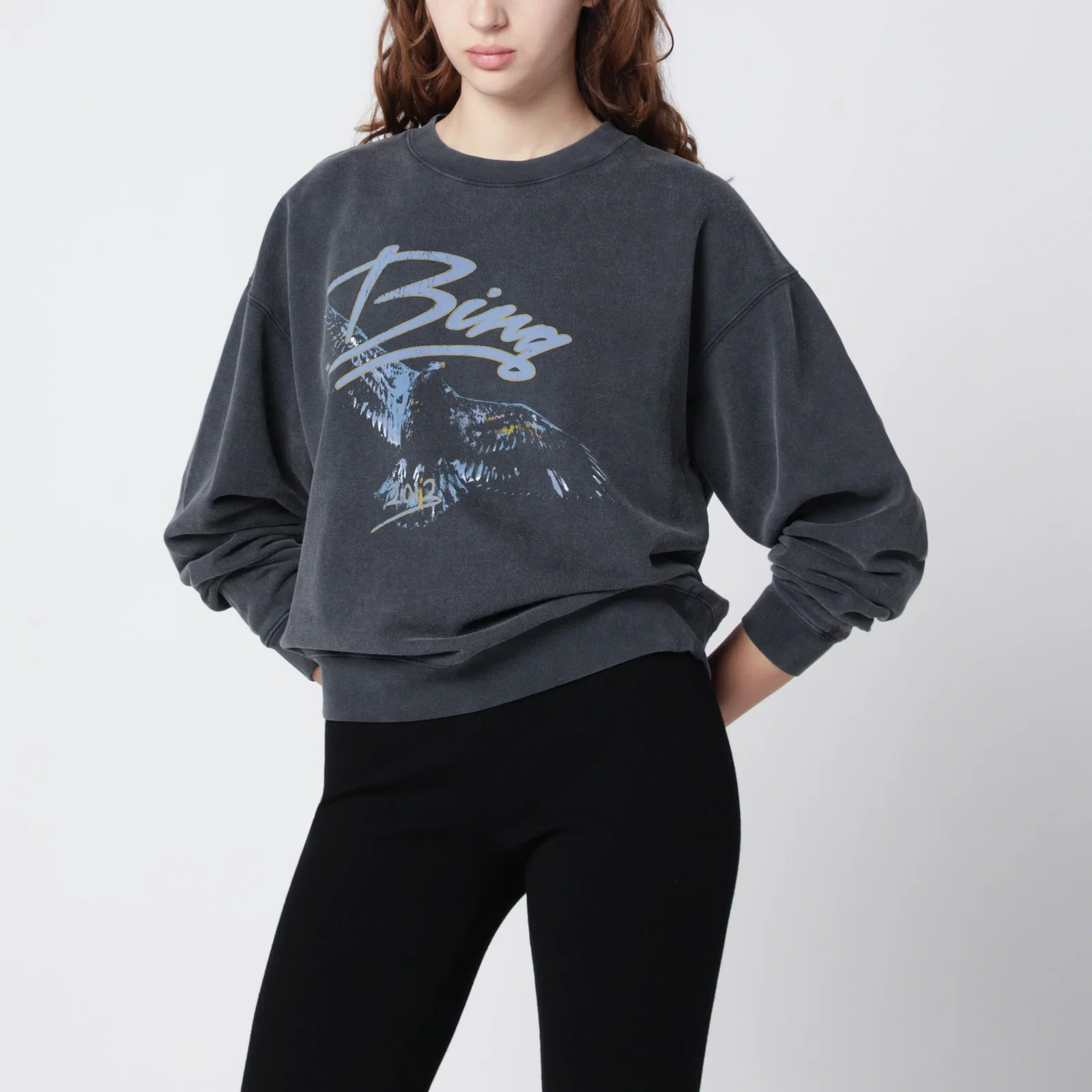 ANINE BING Spencer Eagle washed black sweatshirt