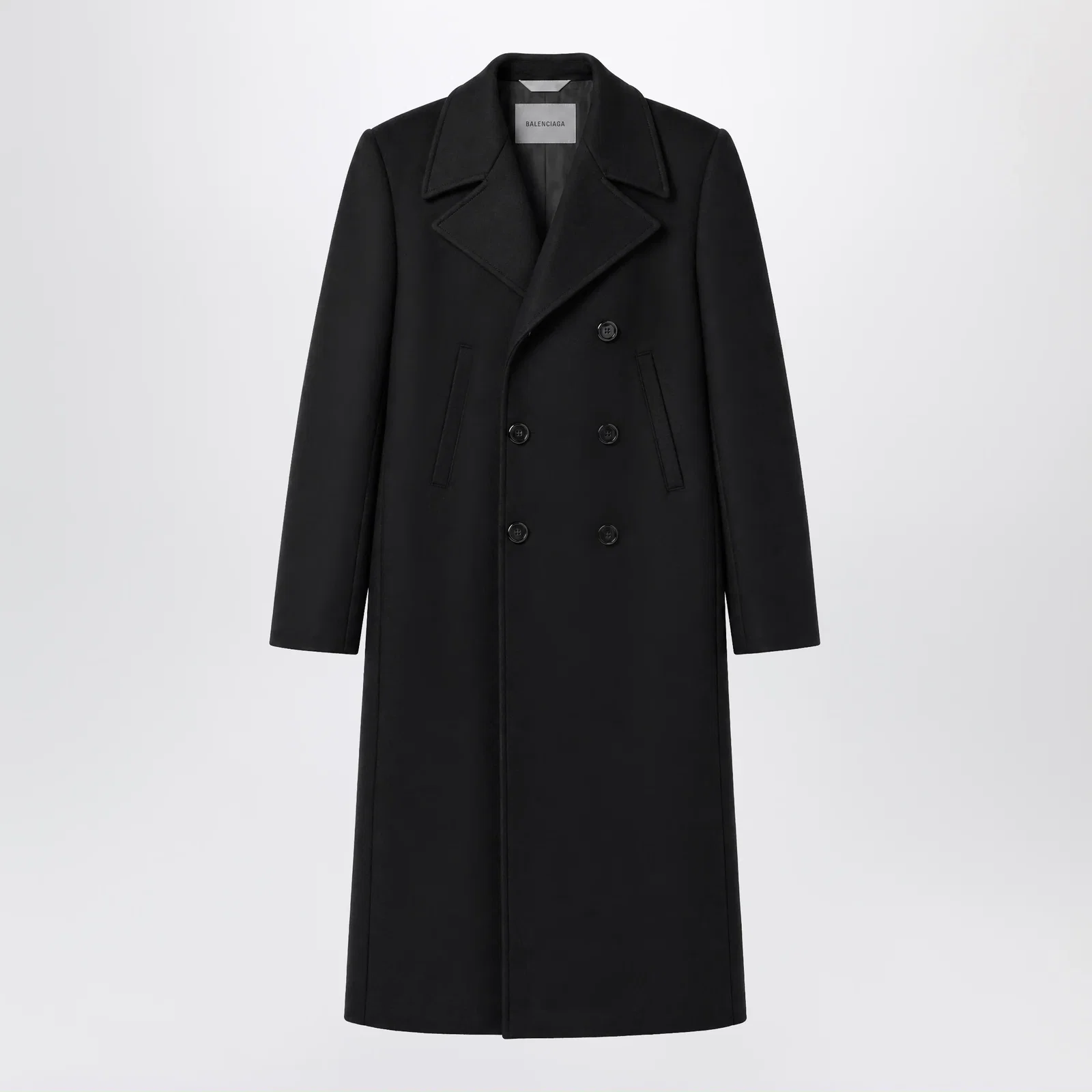 Balenciaga Long double-face tailored coat in black cotton