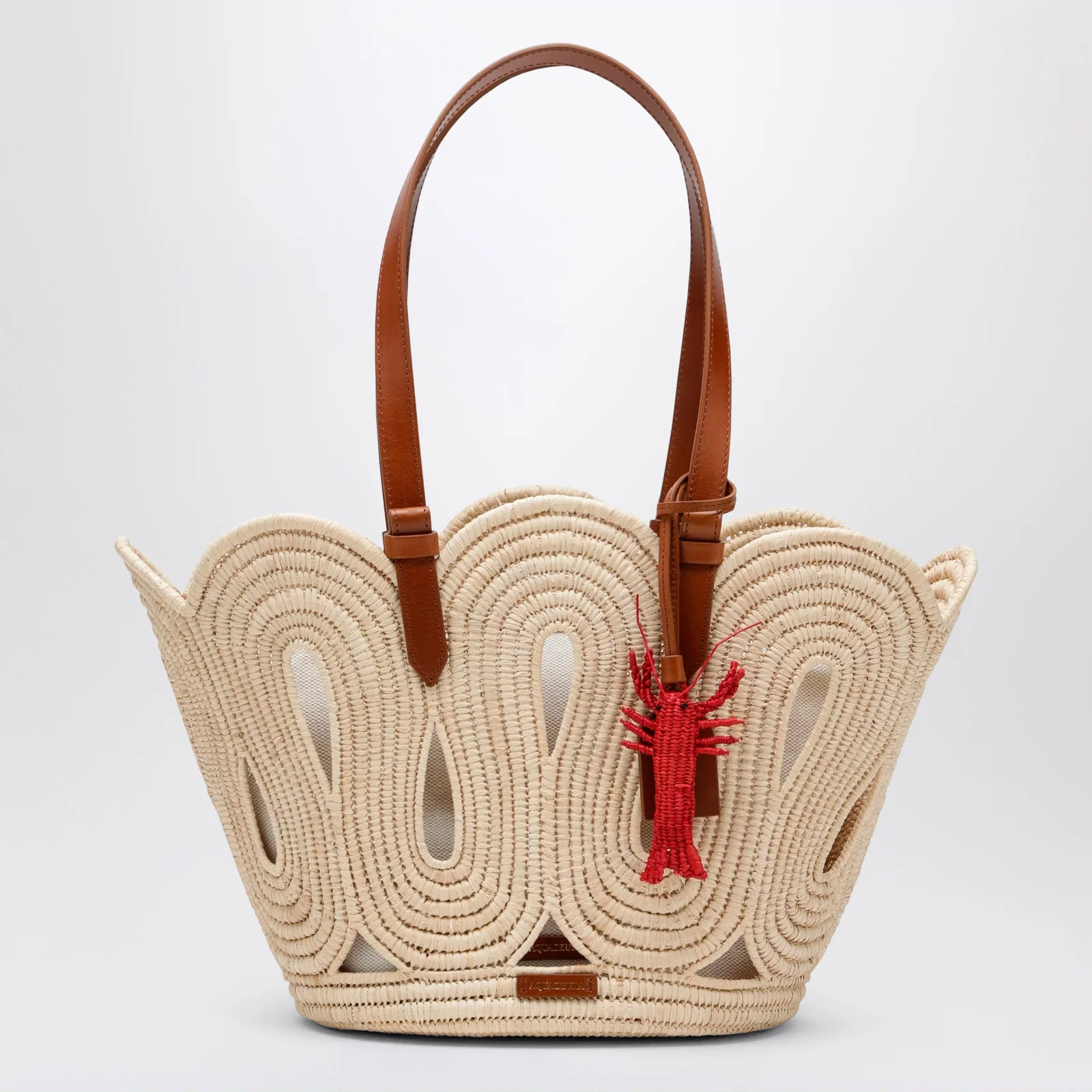 Aquazzura Artiste medium raffia tote in natural and tan