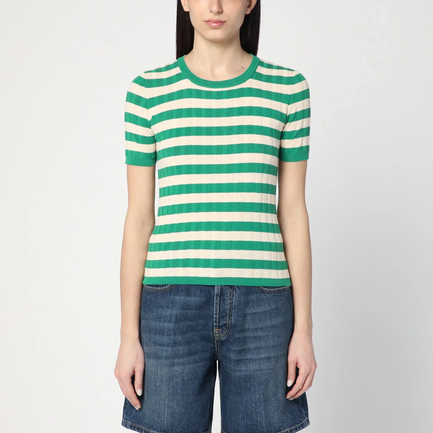 Roberto Collina Green/ivory striped sweater in cotton