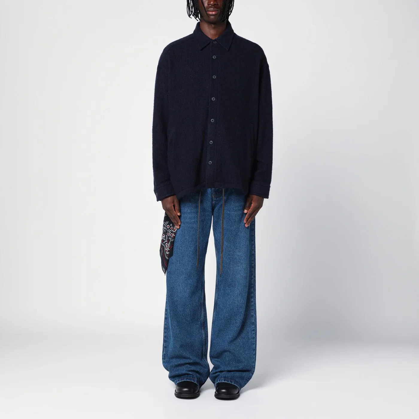 Destin Navy wool overshirt with graphic print