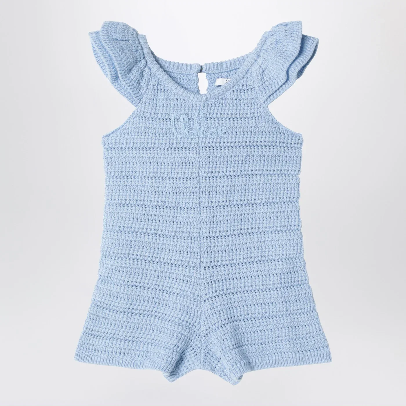 Chloé Light blue openwork romper with logo embroidery