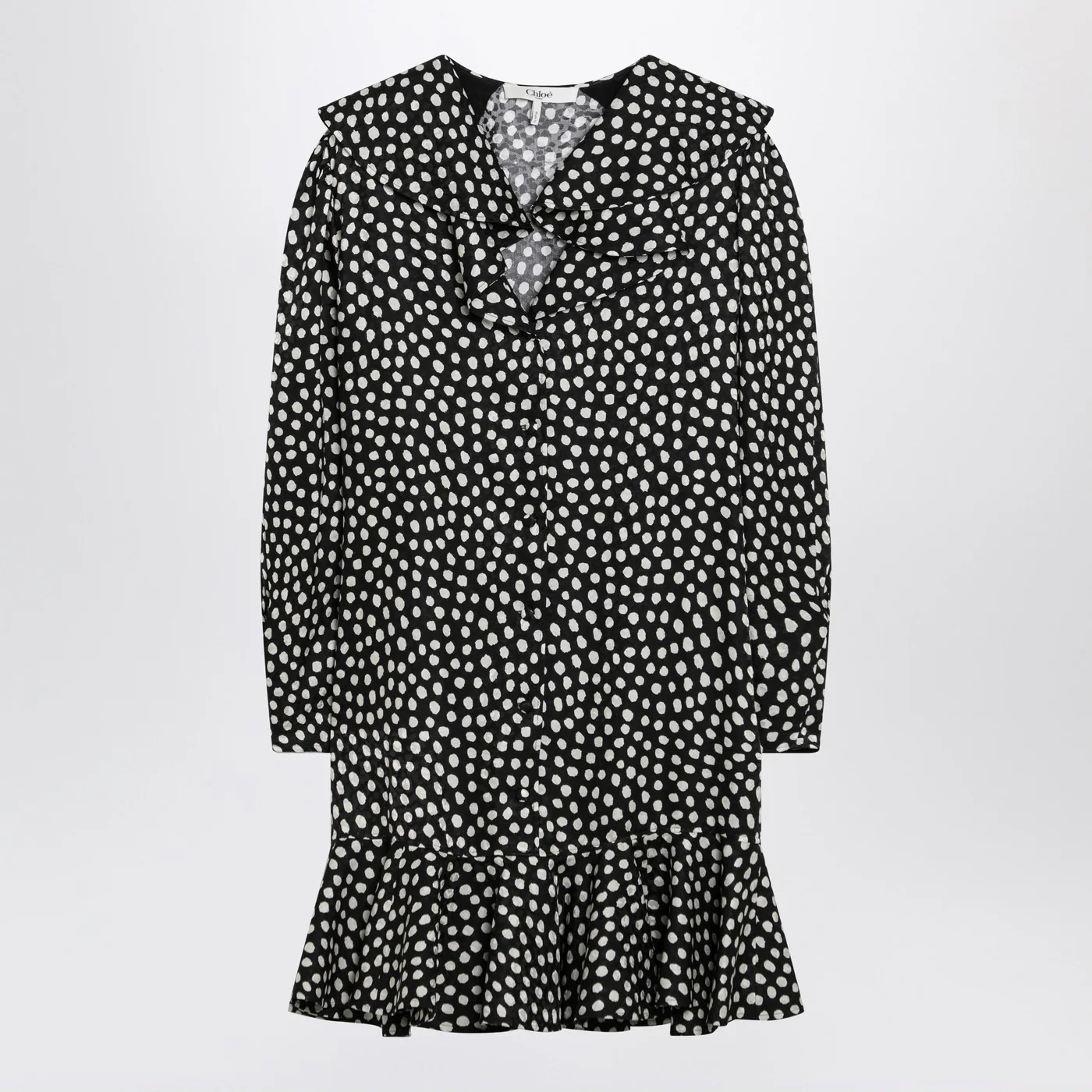Chloé Black silk jacquard mini dress with polka dot print