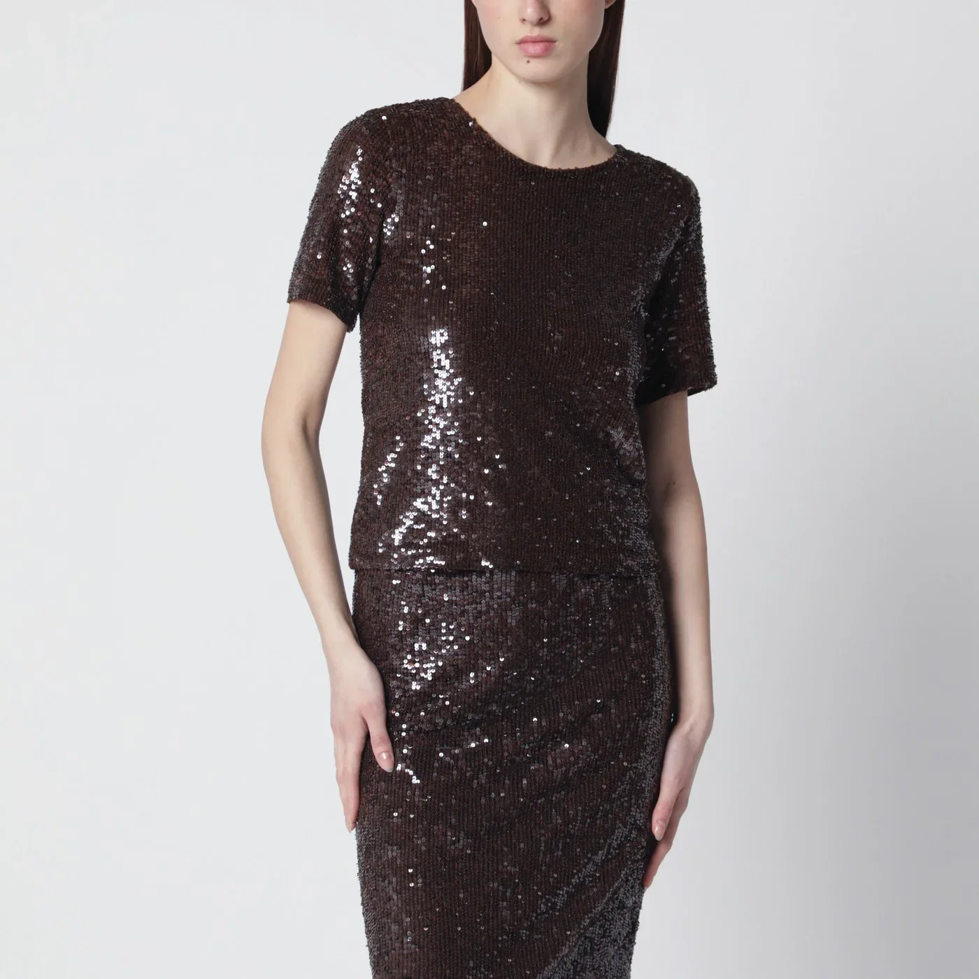 P.A.R.O.S.H. Brown sequin knit top