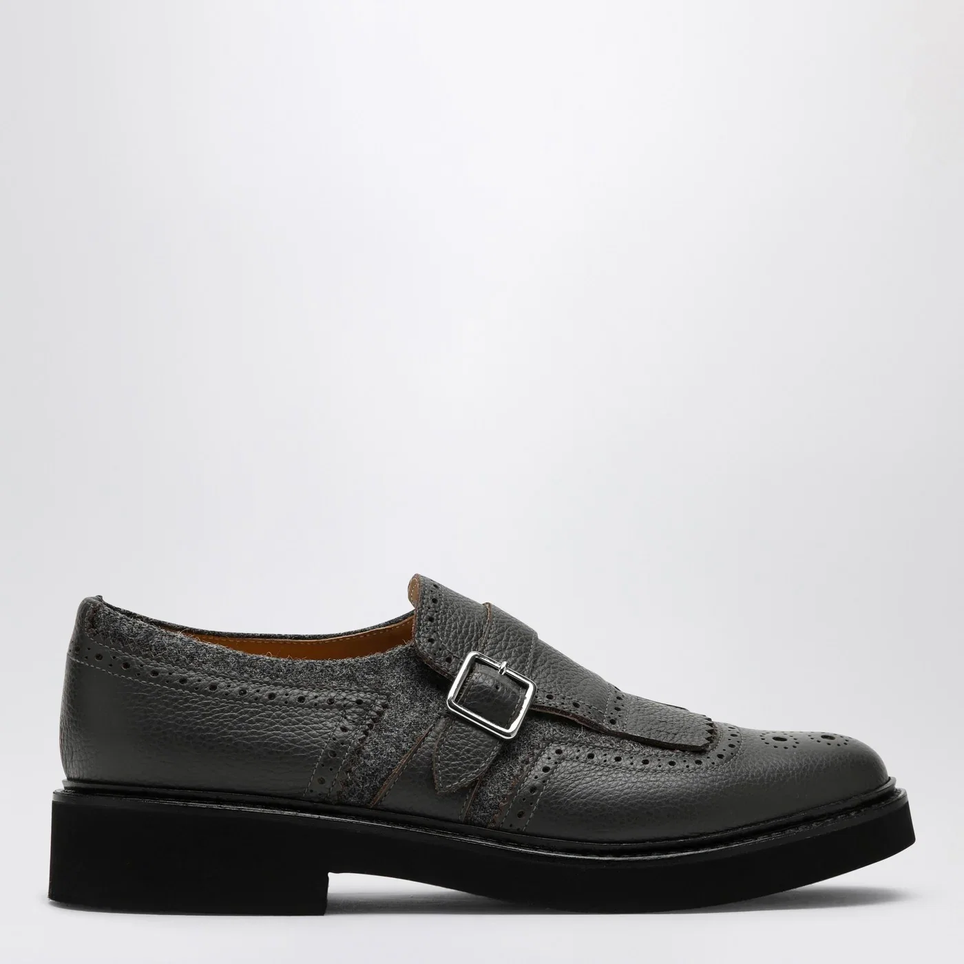 Doucal's Grey leather shoes with buckle and fringes