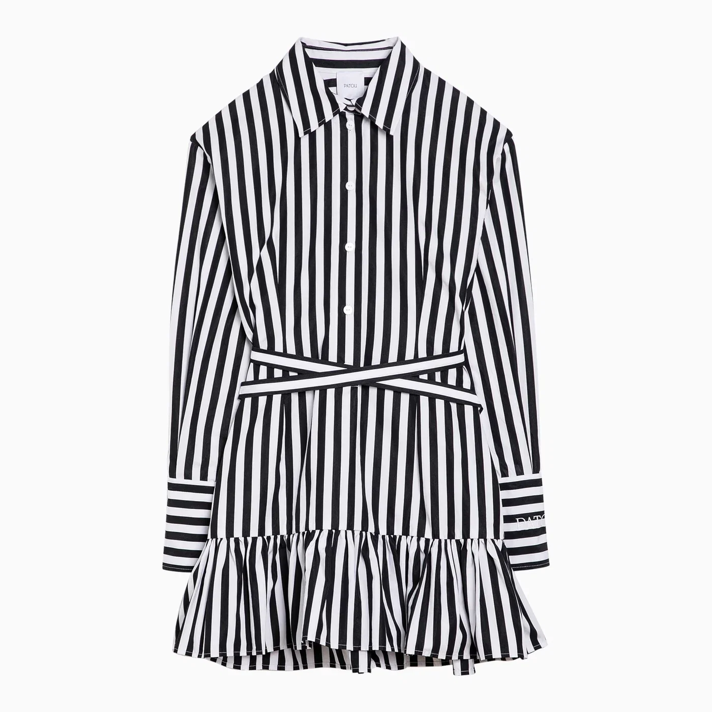 Patou Black/white striped cotton mini chemisier dress