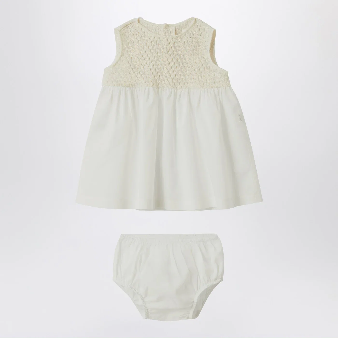 Teddy & Minou Cream-colored openwork knit dress with voile