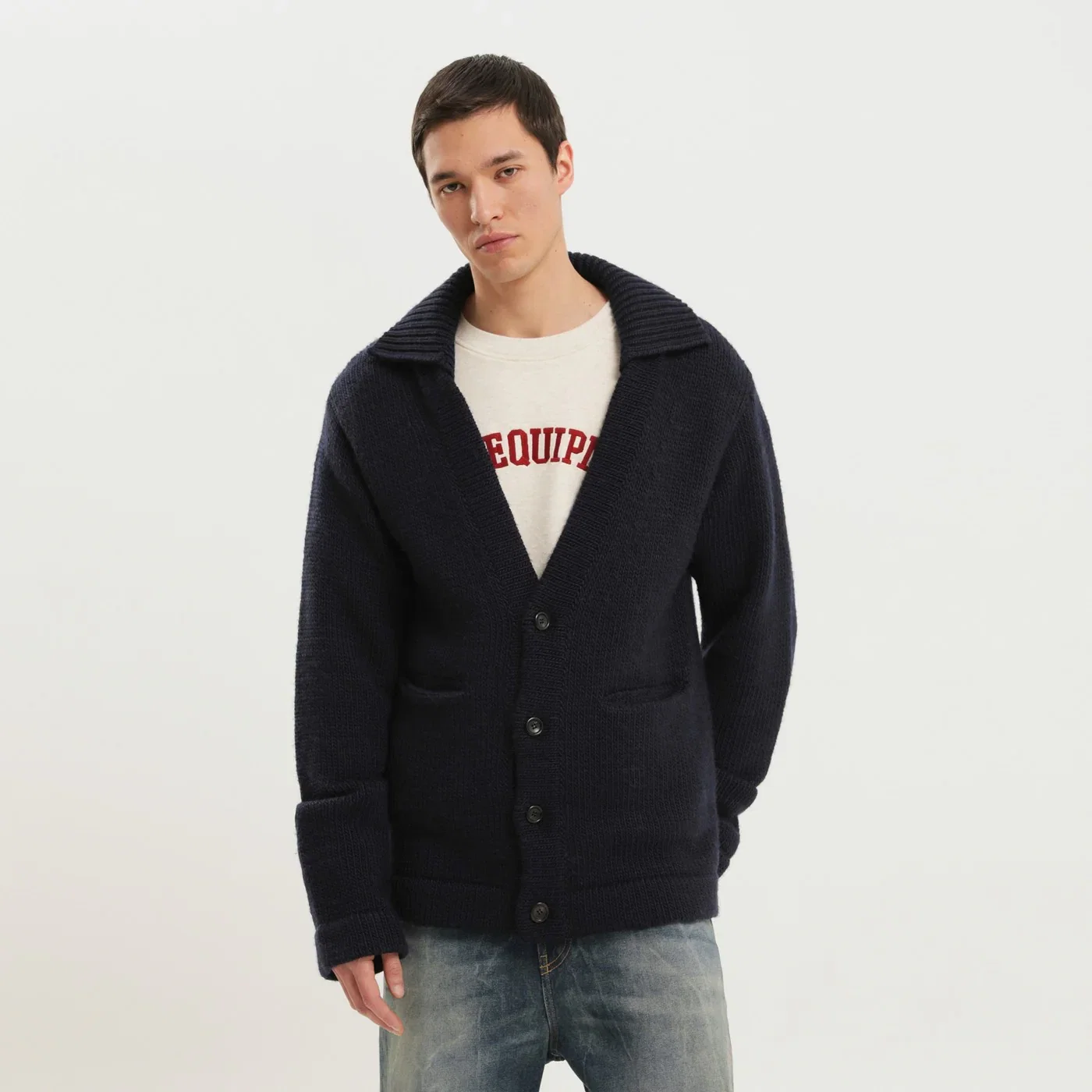 1989 STUDIO Blue wool cardigan