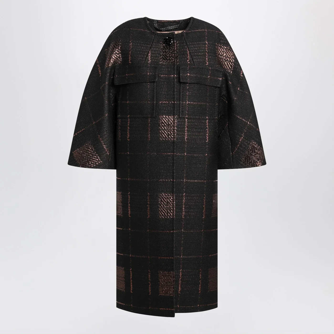 Max Mara Atelier Black cocoon coat in jacquard lamé