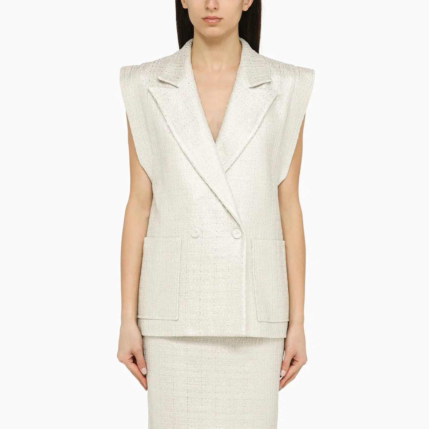 Federica Tosi Silver double-breasted cotton-blend waistcoat