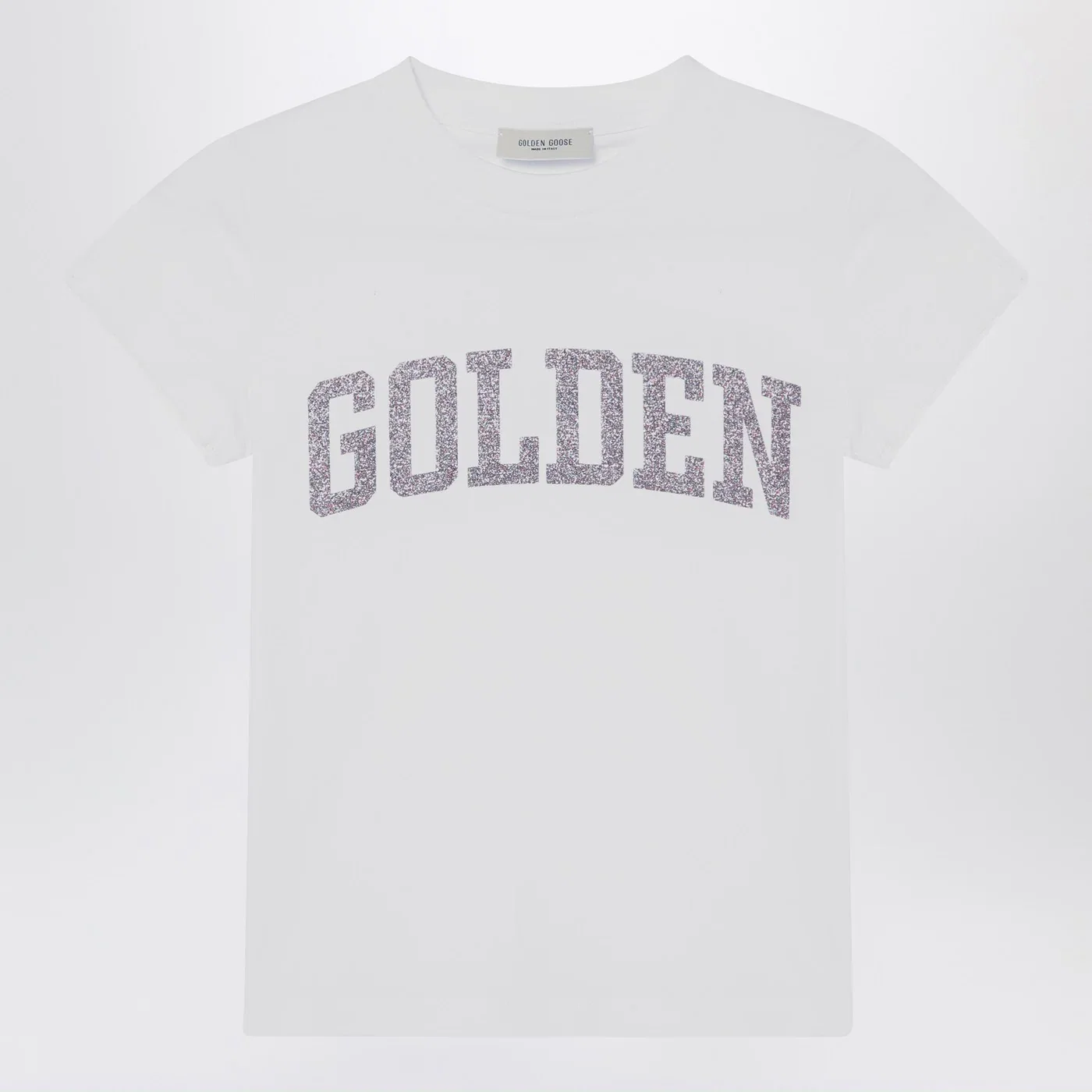 Golden Goose White T-shirt with Glitter Logo