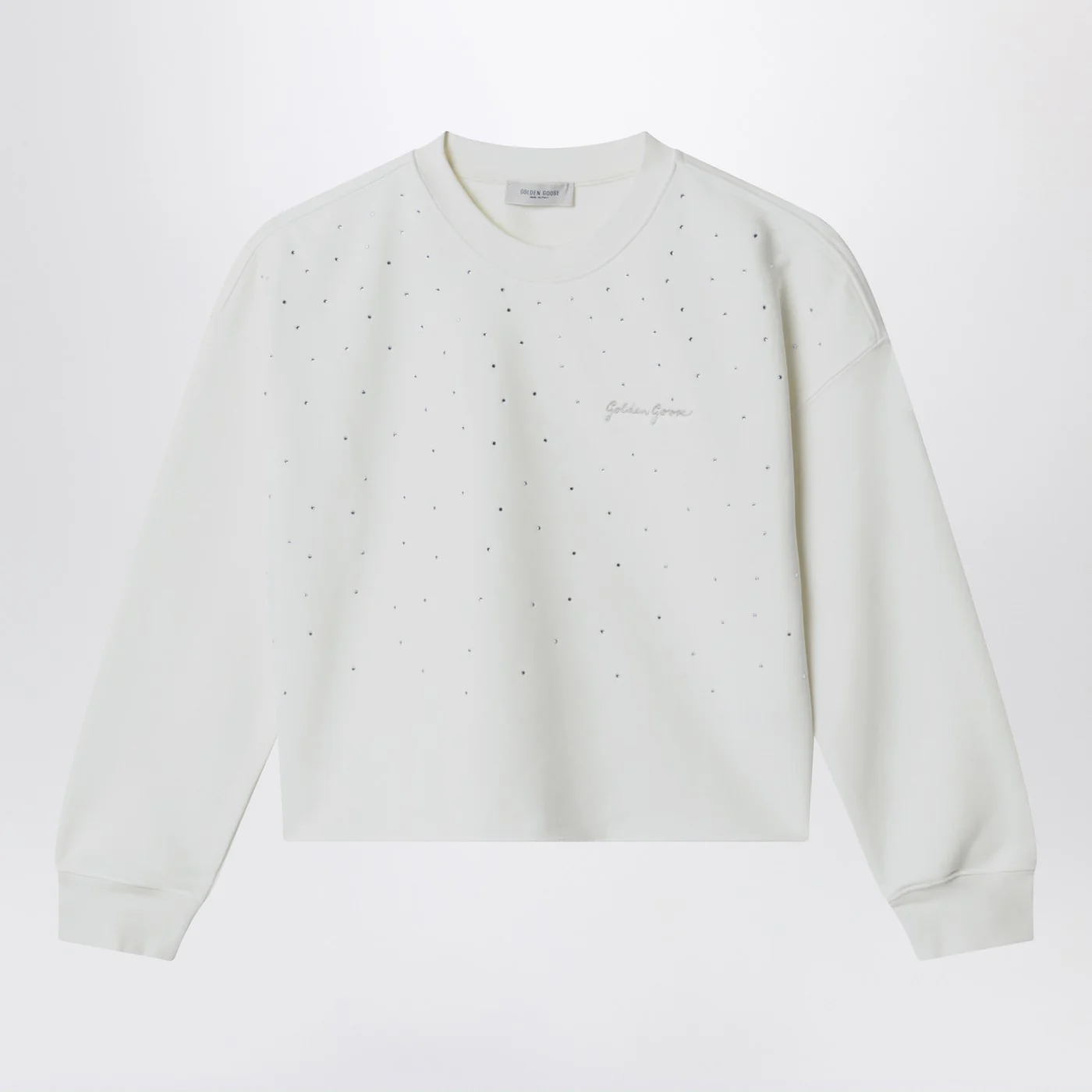 Golden Goose White cotton sweatshirt with rhinestones