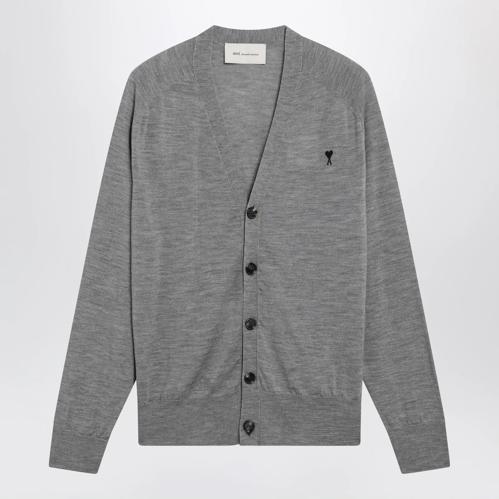 Ami Paris Grey Ami De Coeur cardigan in wool