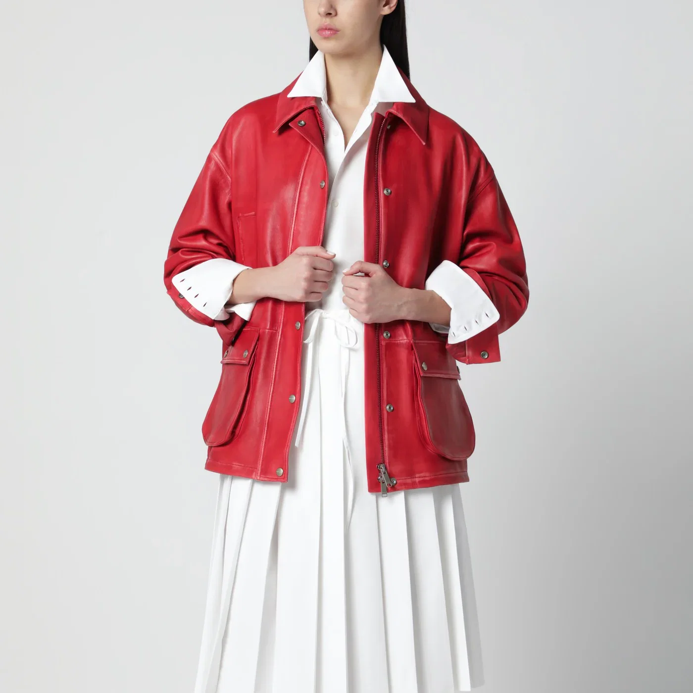 HALFBOY Red leather parka