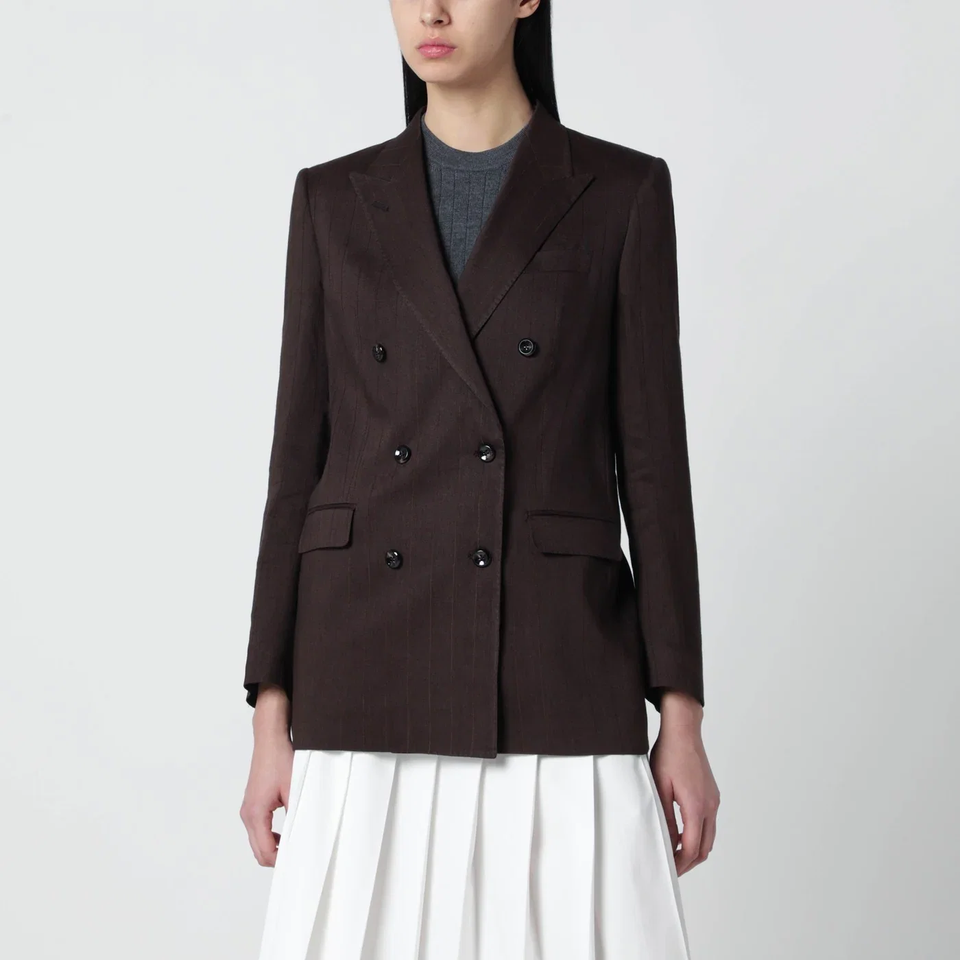Tagliatore Brown linen-blend double-breasted jacket