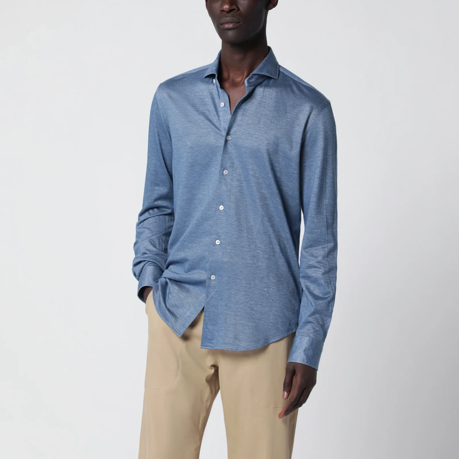 XACUS Light Blue Cotton Blend Tailor Fit Shirt