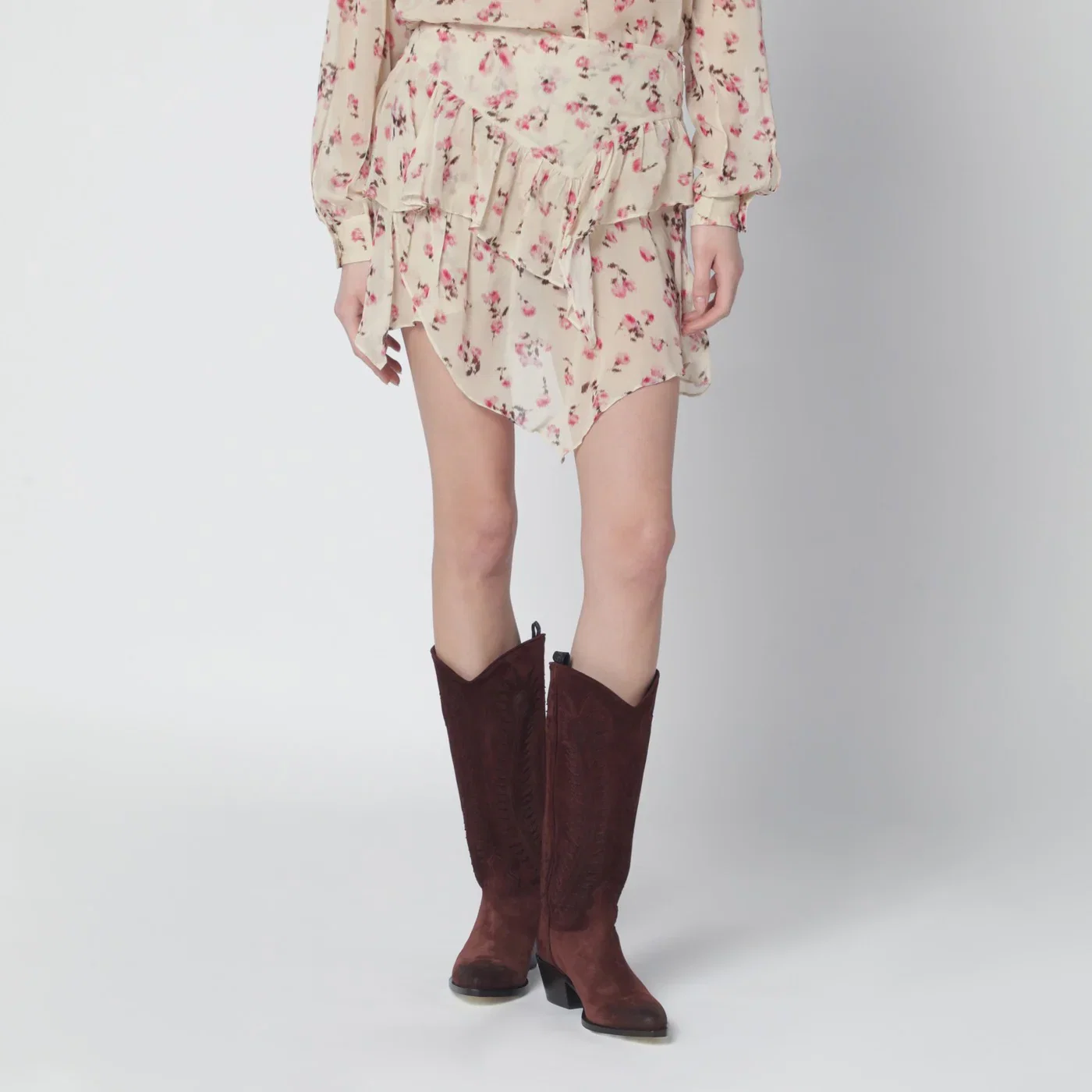 ISABEL MARANT Étoile Lolita beige mini skirt with floral print