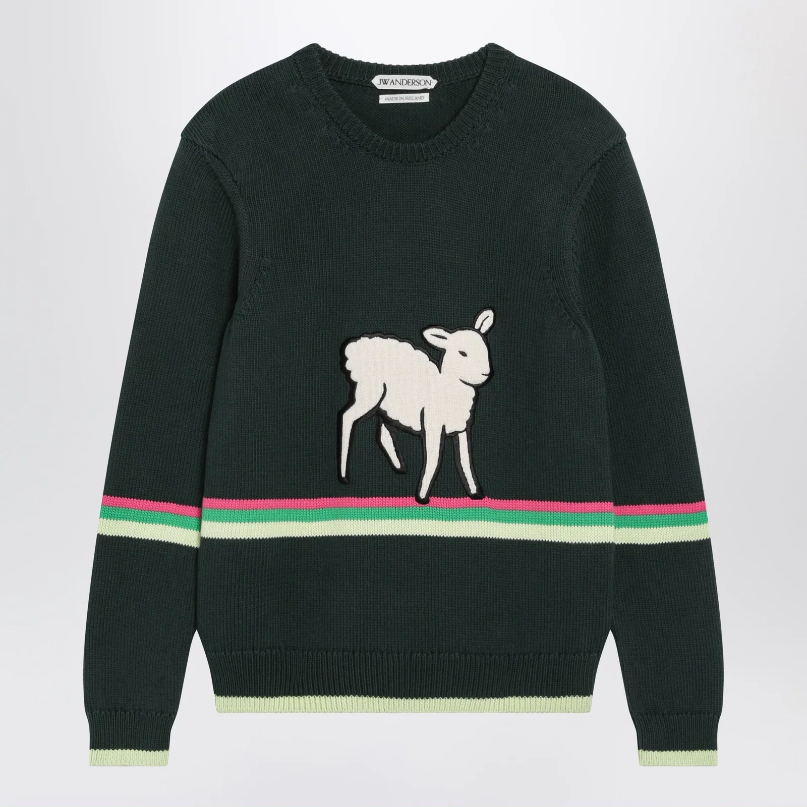 JW Anderson Dark green cotton sweater with sheep embroidery